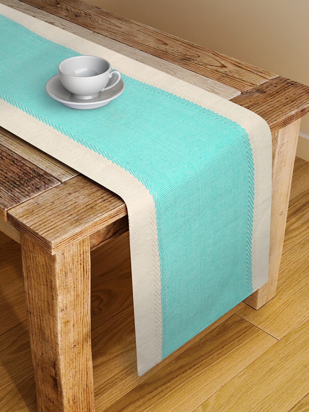 Fabindia Blue & White Solid Pure Cotton Table Runner