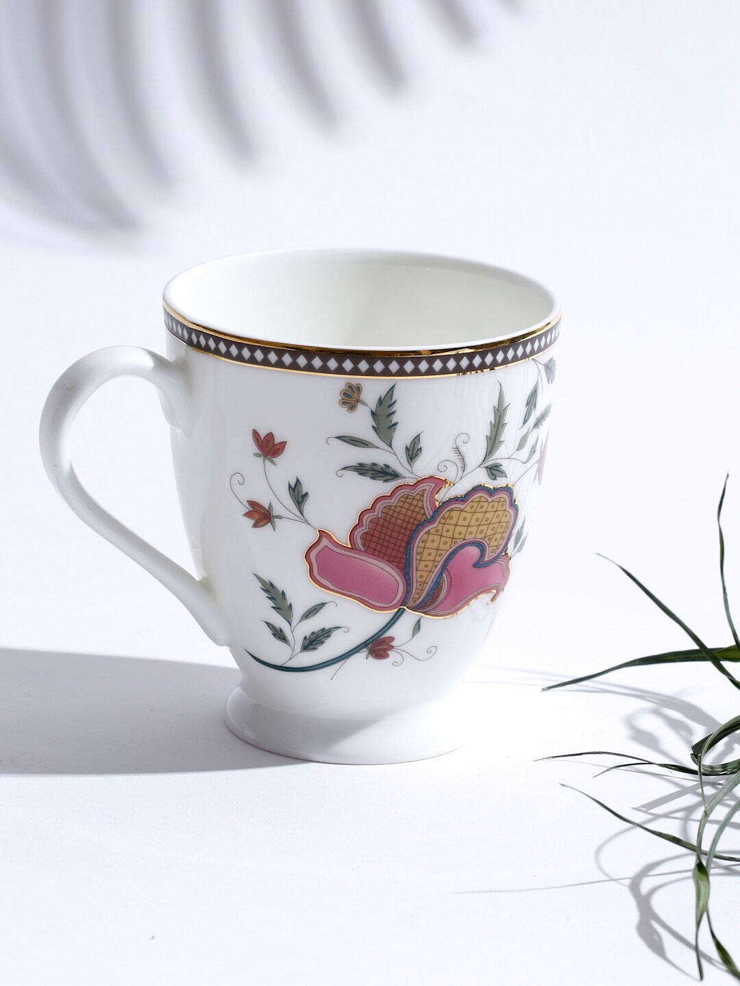 Fabindia White & Pink Bone China Zoya Decal Mug