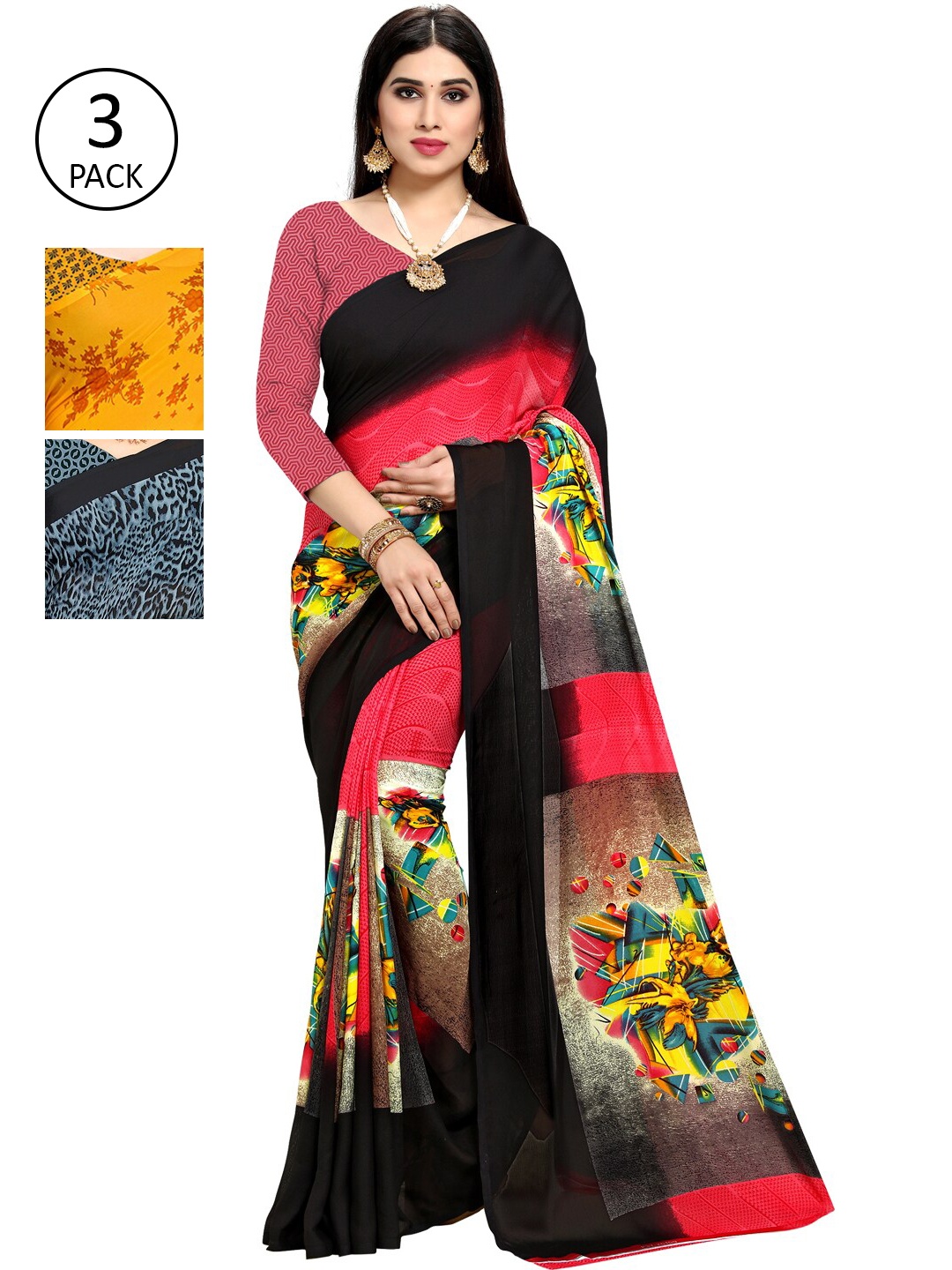 KALINI Pack Of 3 Printed Saree, Multi