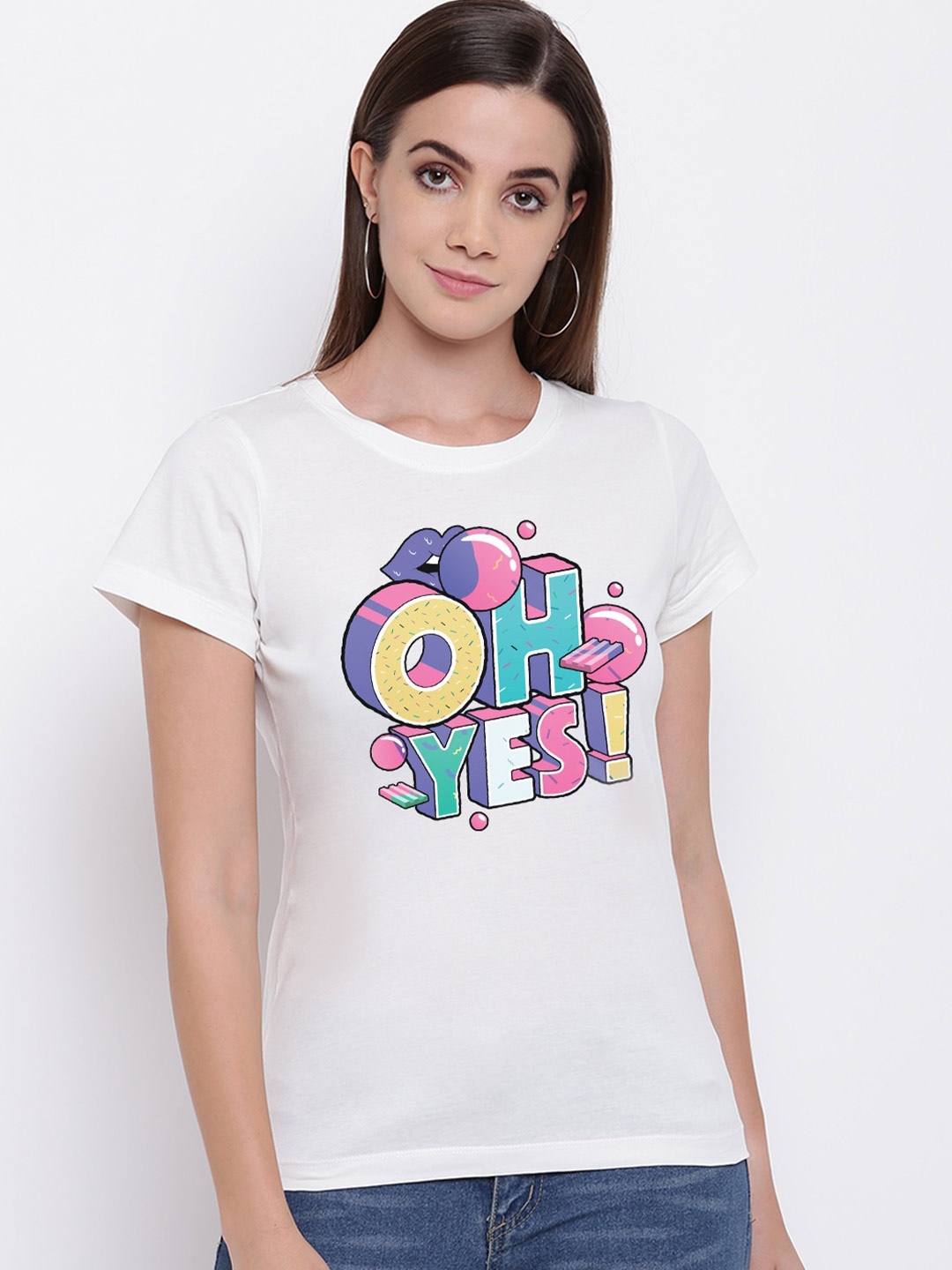 THREADCURRY Women White Printed T-shirt