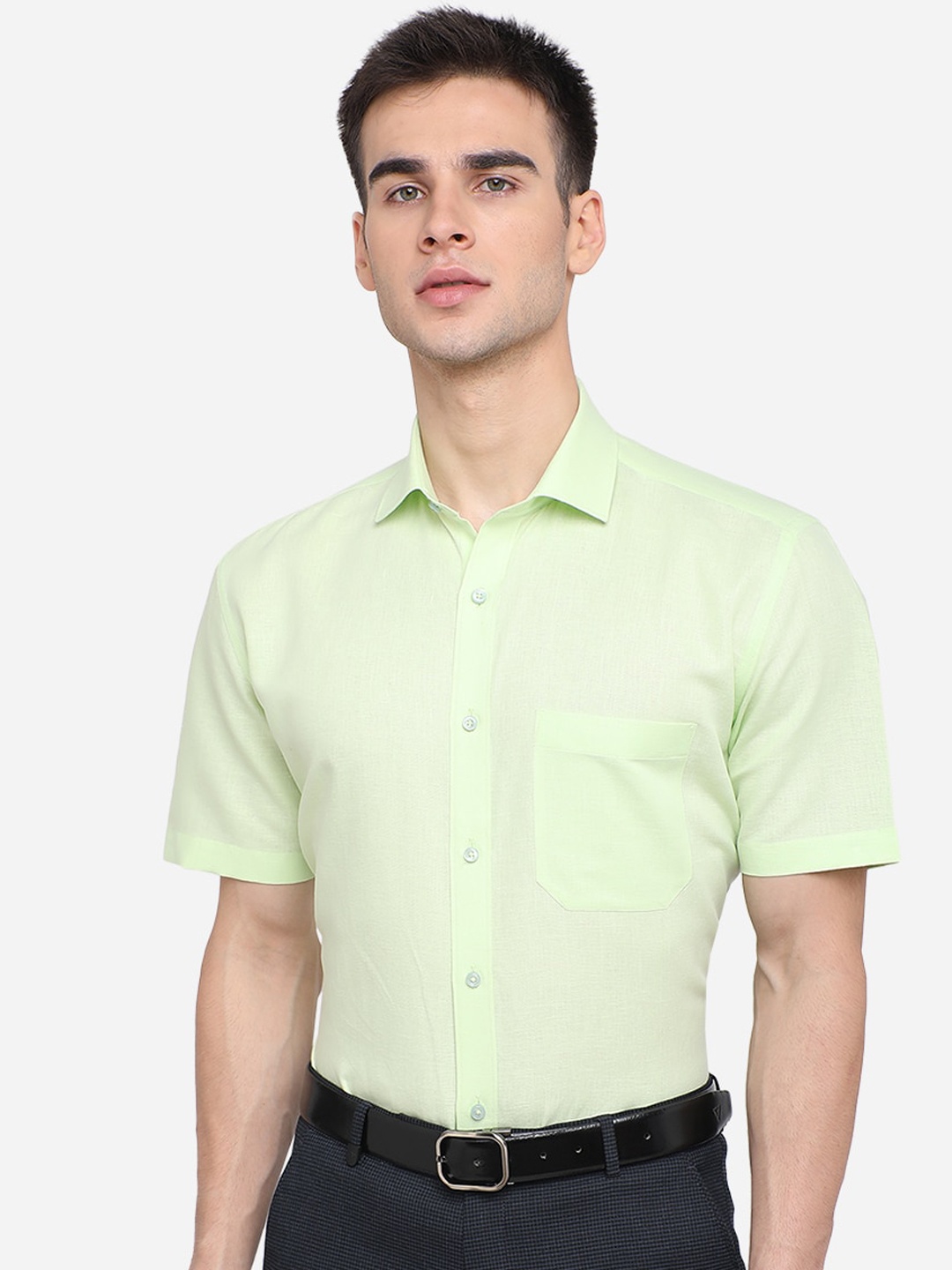 Greenfibre Men Lime Green Pure Cotton Formal Shirt
