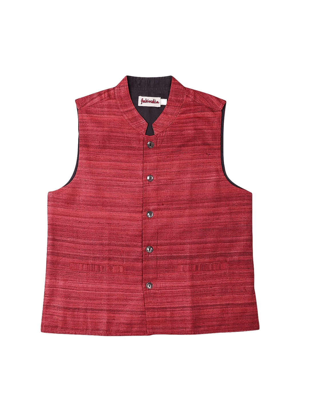 Fabindia Boys Red Woven-Design Nehru Jacket