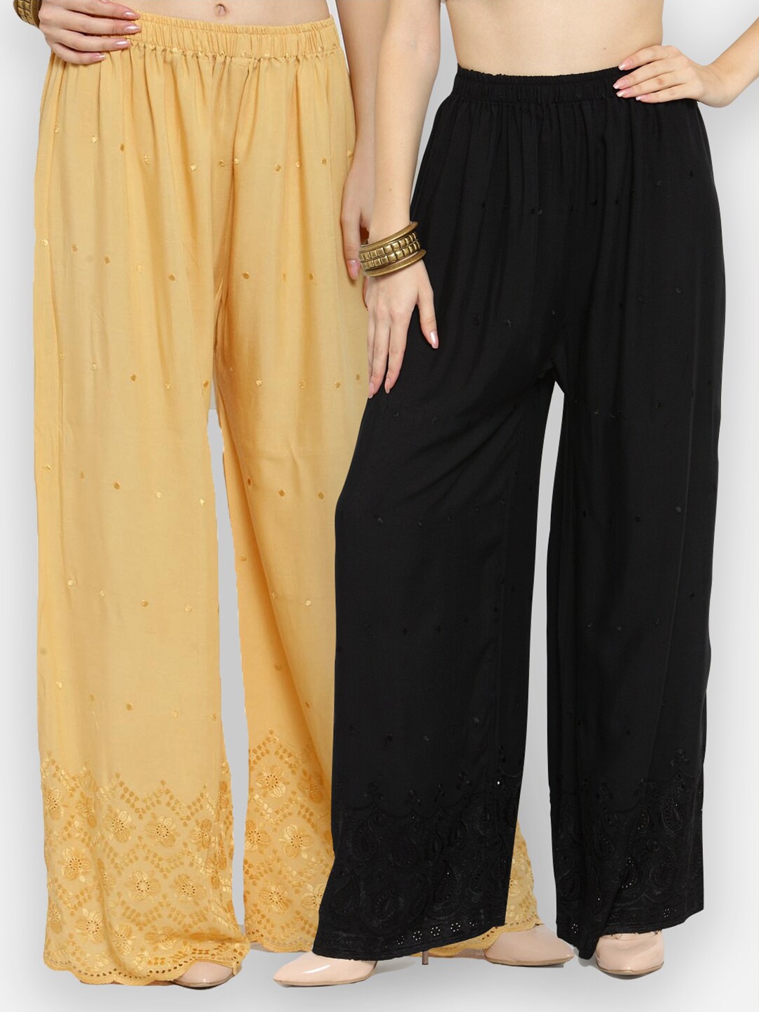 Castle Women Pack of 2 Black & Beige Floral Hem Design Flared Ethnic Palazzos
Castle Women Pack of 2 Black & Beige Floral Hem Design Flared Ethnic Palazzos