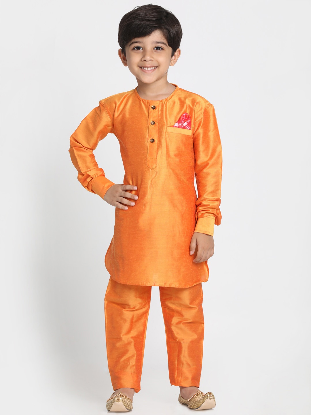 JBN Creation Boys Orange Layered Kurti with Trousers