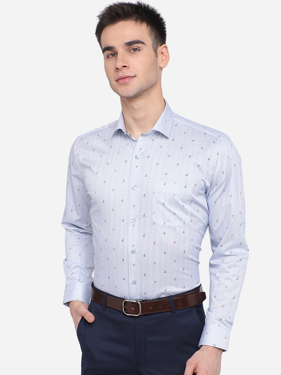 Greenfibre Men Blue Slim Fit Printed Formal Shirt