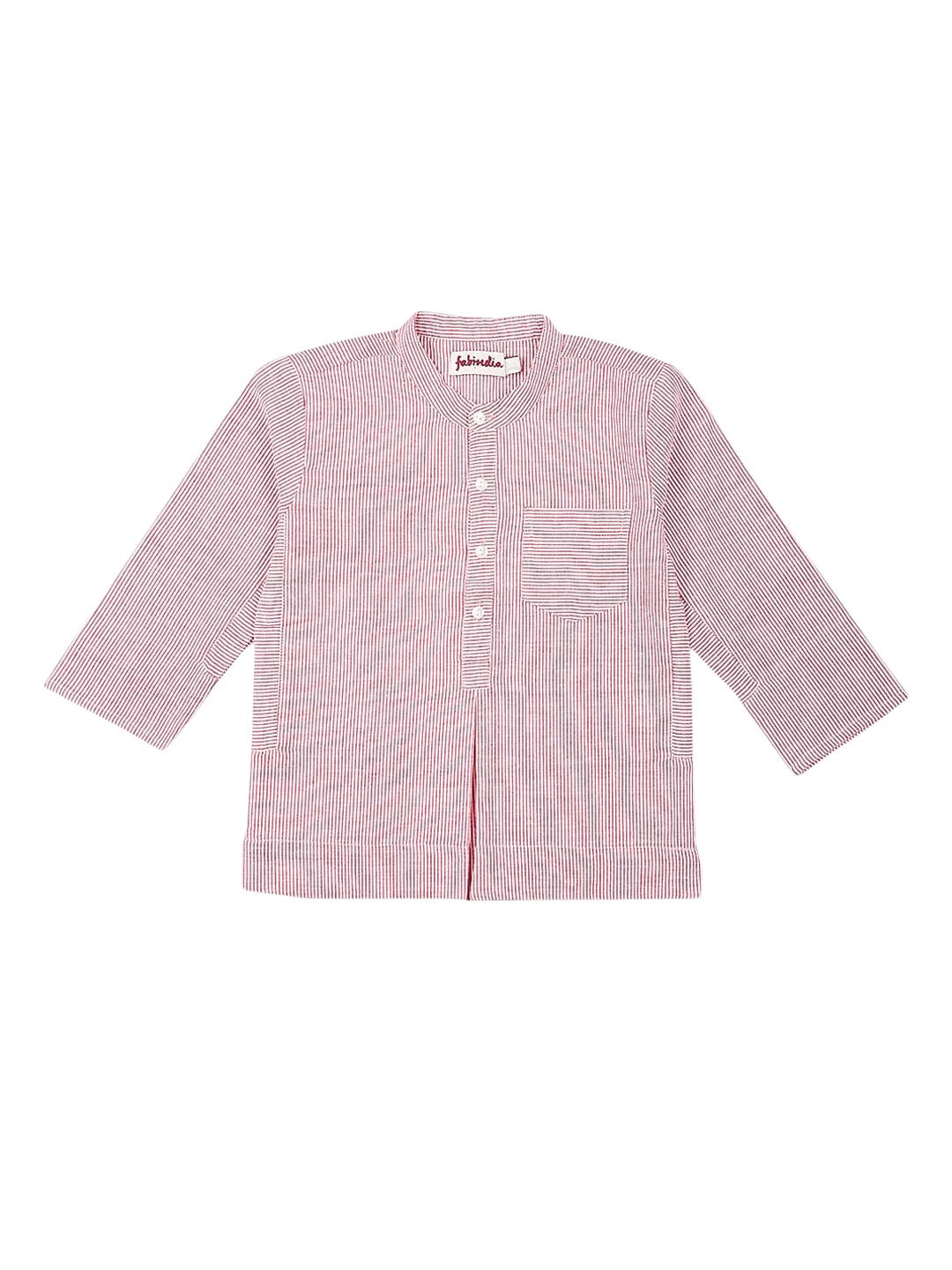 Fabindia Boys Red & White Micro Striped Straight Kurta