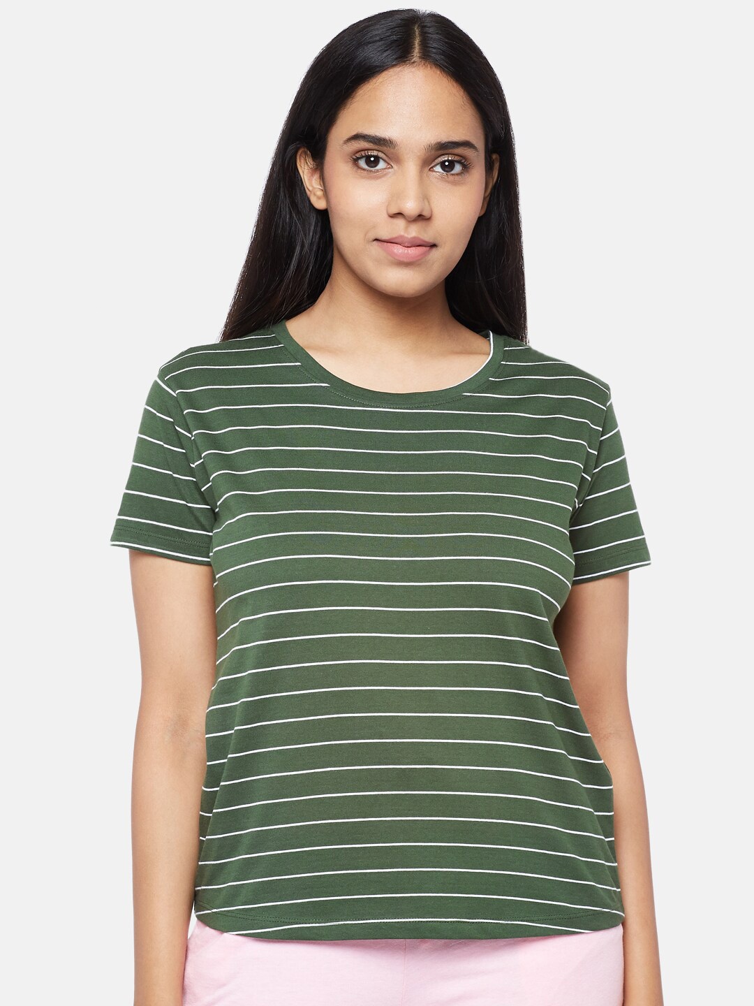 Dreamz by Pantaloons Olive Green Striped Regular Lounge tshirt