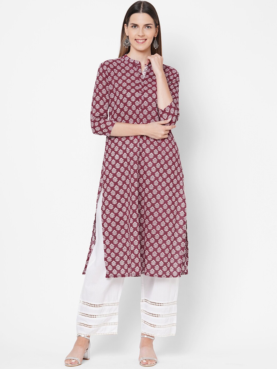 FASHOR Women Maroon Ethnic Motifs Printed Kurta