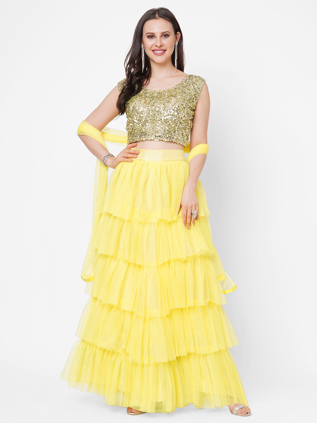RedRound Yellow & Gold-Toned Embellished Sequinned Semi-Stitched Lehenga & Unstitched Blouse With Dupatta
RedRound Yellow & Gold-Toned Embellished Sequinned Semi-Stitched Lehenga & Unstitched Blouse With Dupatta