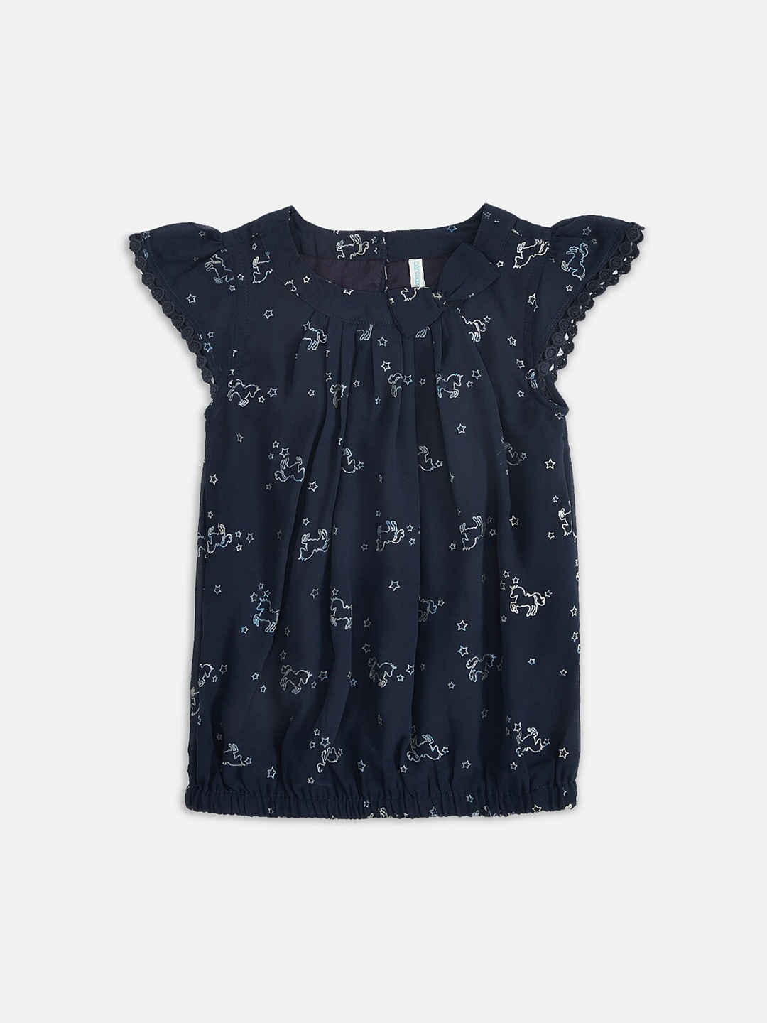 Pantaloons Junior Girls Navy Blue Pure Silk Georgette Regular Top