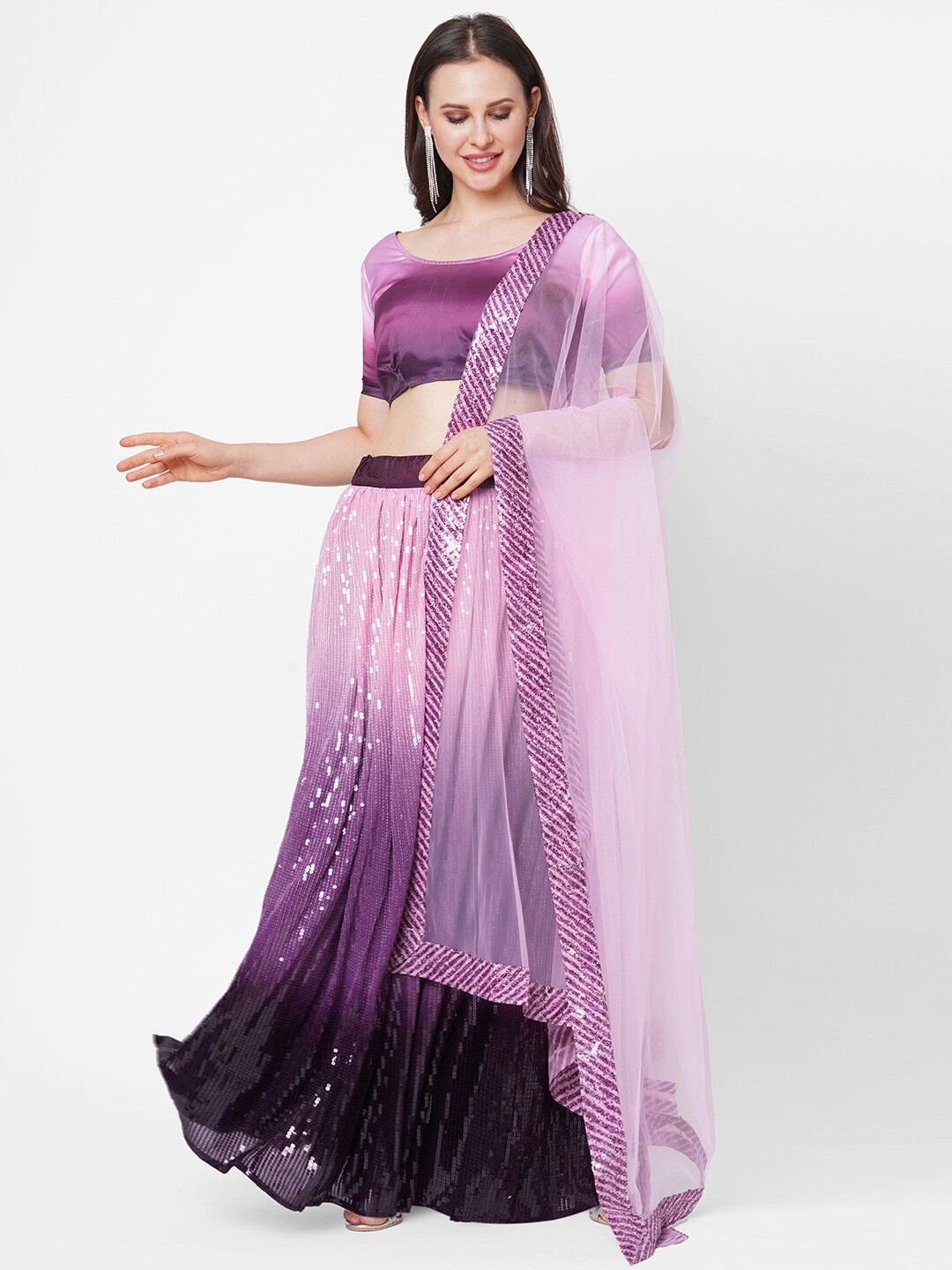RedRound Purple & Silver-Toned Dyed Sequinned Ready to Wear Lehenga & Unstitched Blouse With Dupatta
RedRound Purple & Silver-Toned Dyed Sequinned Ready to Wear Lehenga & Unstitched Blouse With Dupatta