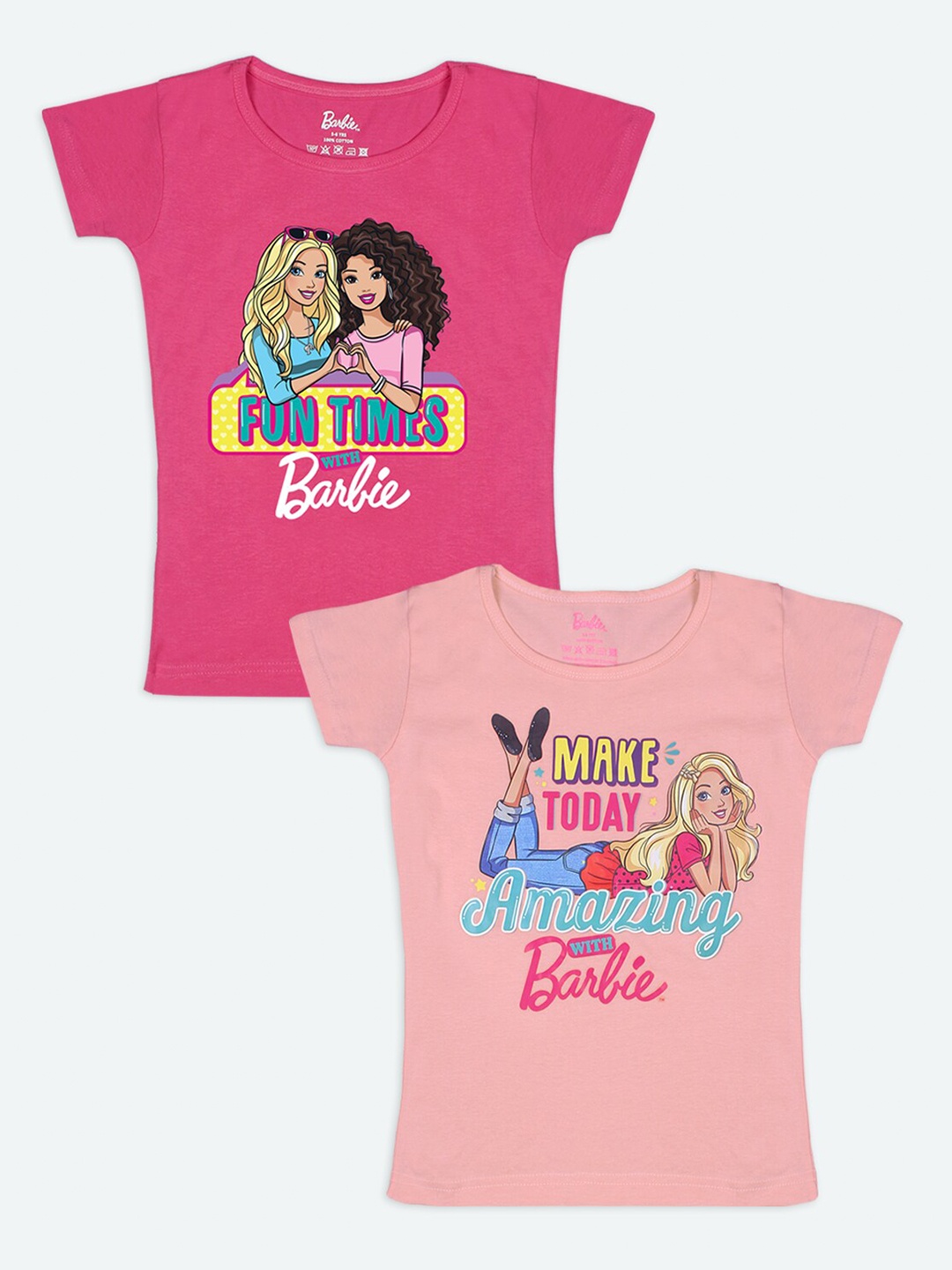 Barbie Girls Pack of 2 Barbie Printed T-shirt, Multi