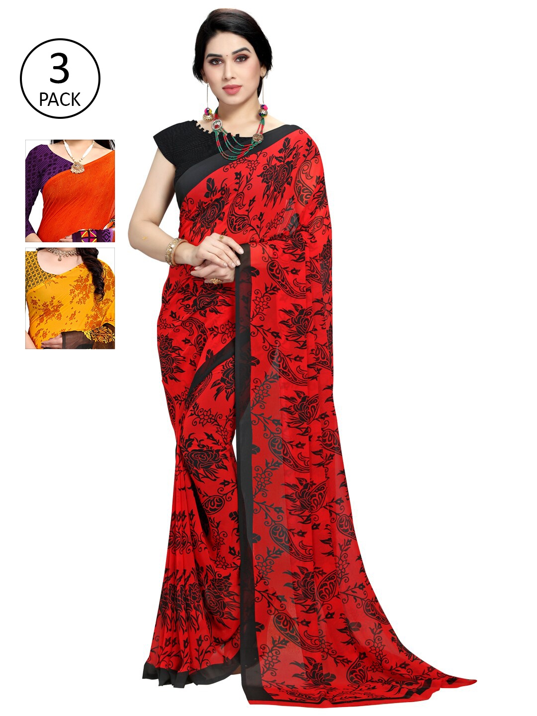 KALINI Multi Pack of 3 Printed Sarees