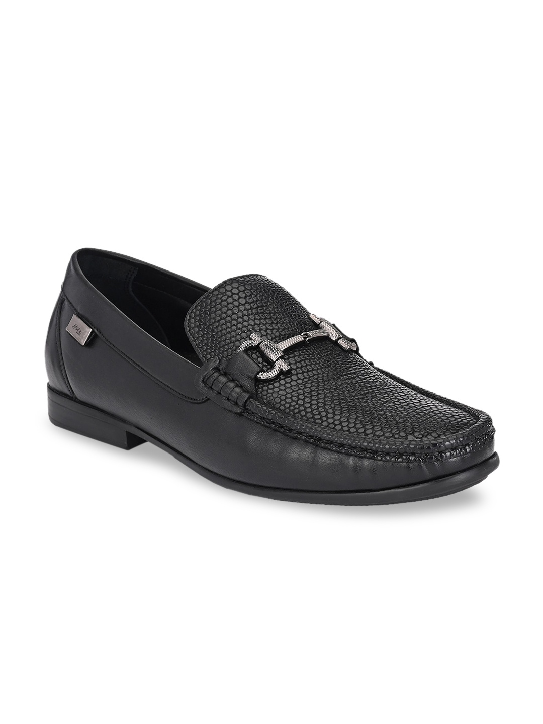 Hitz Men Black Snakeskin Textured Leather Loafers