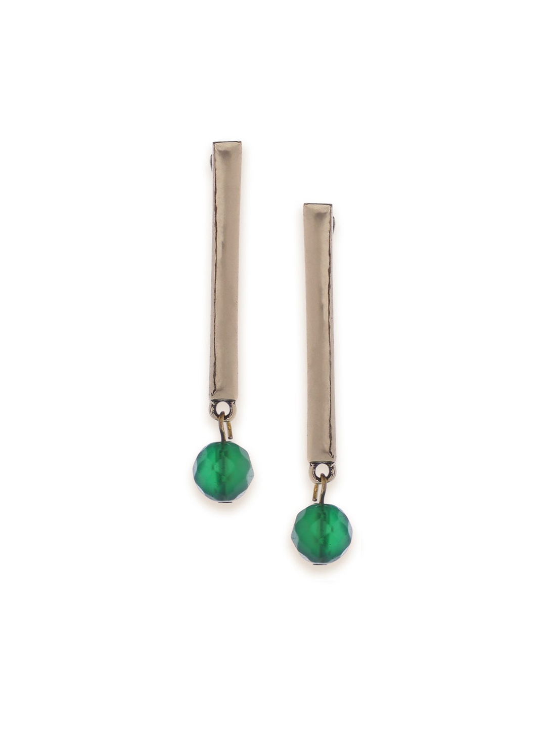 Fabindia Women Silver-Toned & Green Classic Drop Earrings