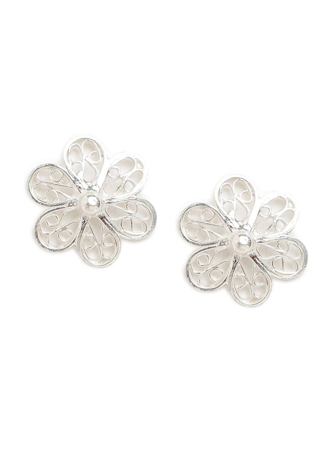 Fabindia Silver-Toned Floral Studs Earrings