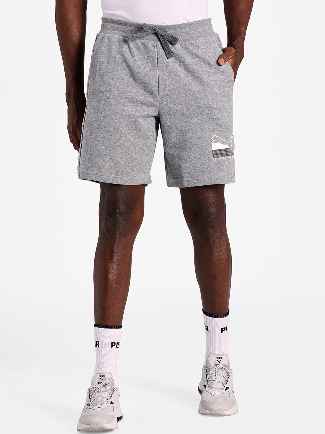 Puma Men Grey Mid-Rise Regular Shorts