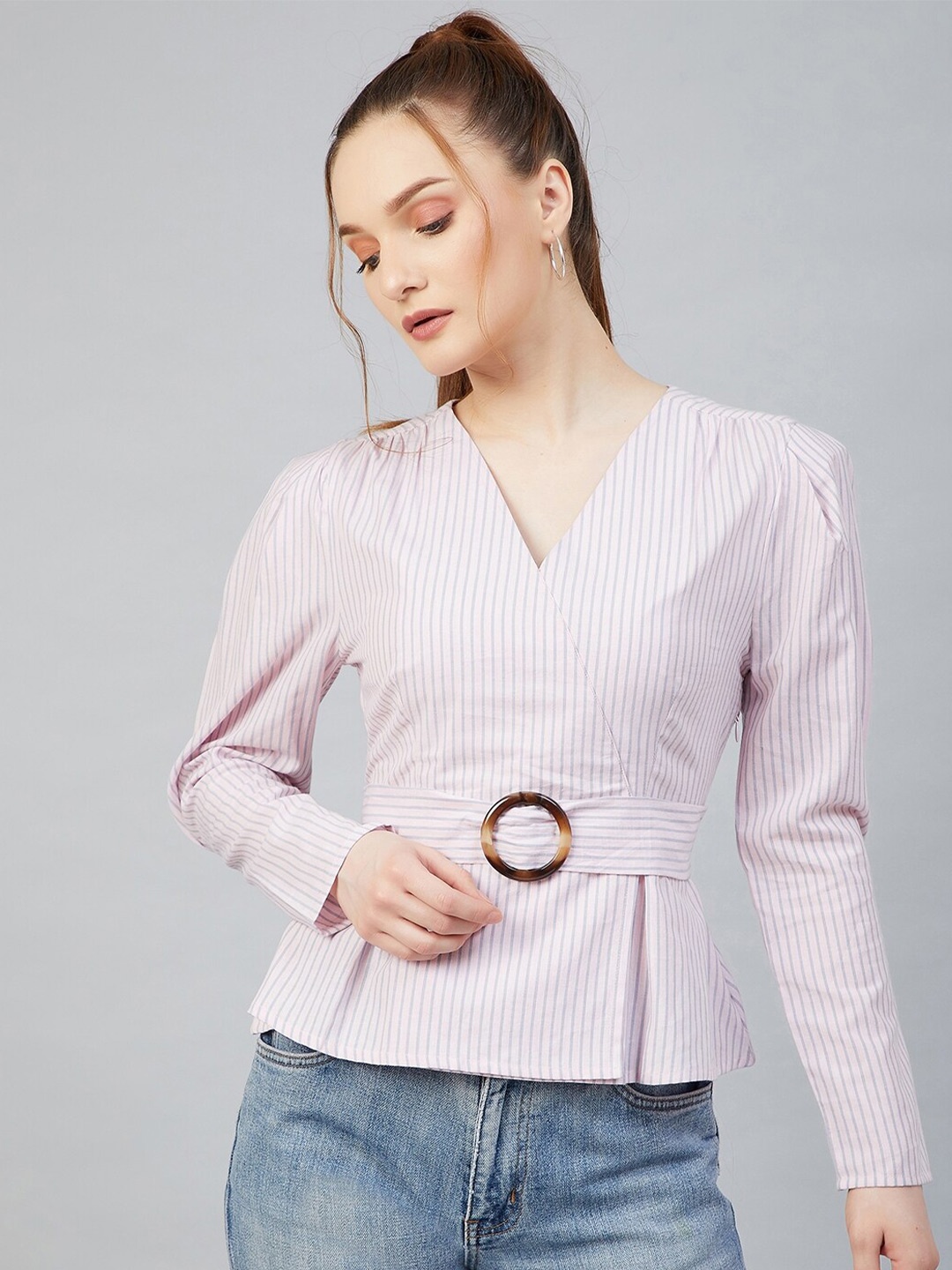 Carlton London Pink Striped Regular Top