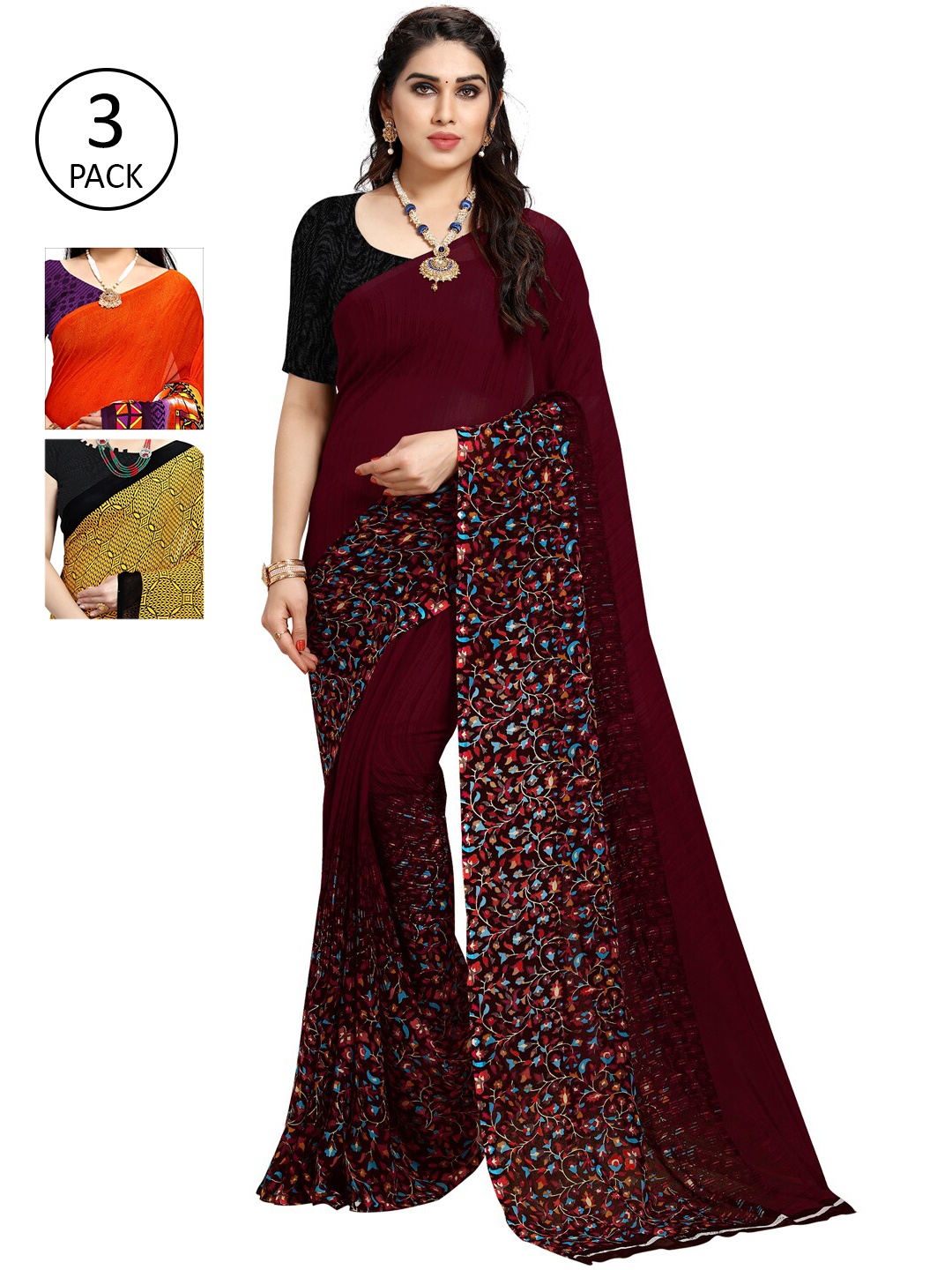 KALINI Multi Pack of 3 Printed Saree
