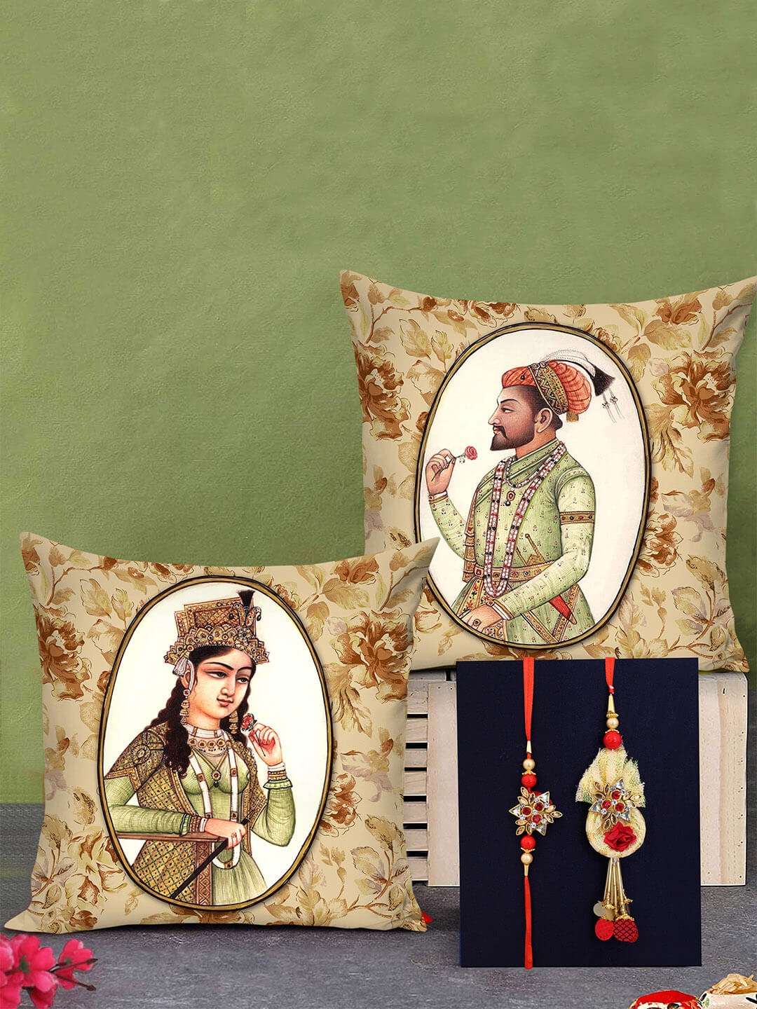 TIED RIBBONS Multicolored Set Of 3 Bhaiya Bhabhi Rakhi with Printed Cushion Gift Set, Multi
TIED RIBBONS Multicolored Set Of 3 Bhaiya Bhabhi Rakhi with Printed Cushion Gift Set, Multi