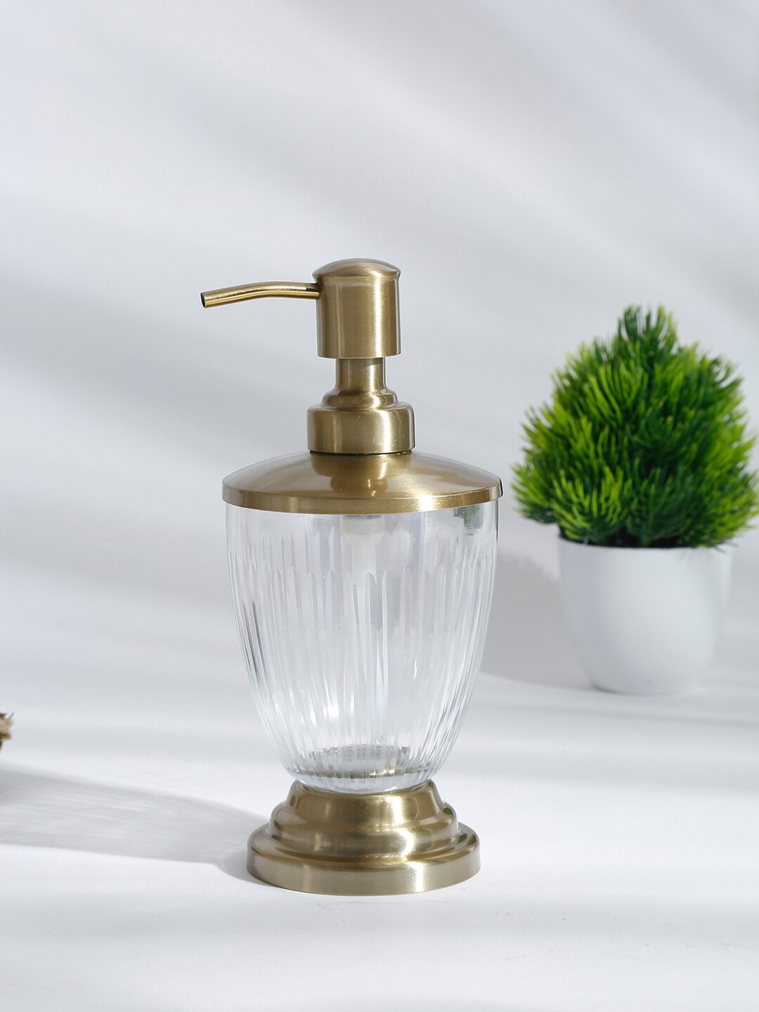 Fabindia Gold-Toned & Transparent Textured Soap Dispenser