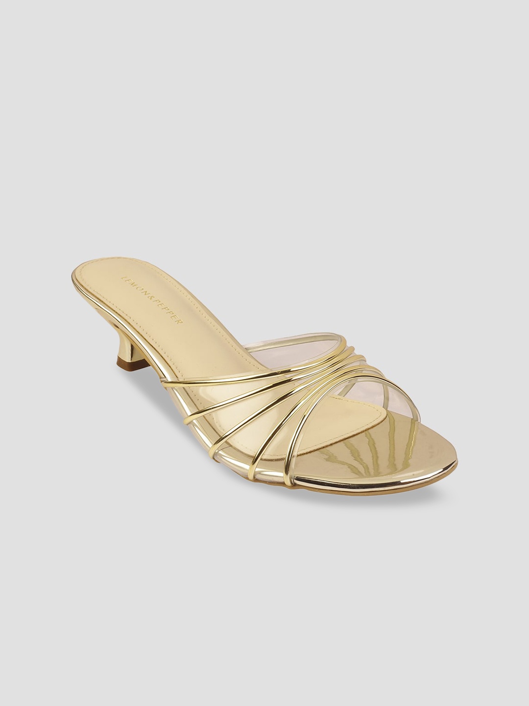 LEMON & PEPPER Gold-Toned Embellished PU Party Pumps