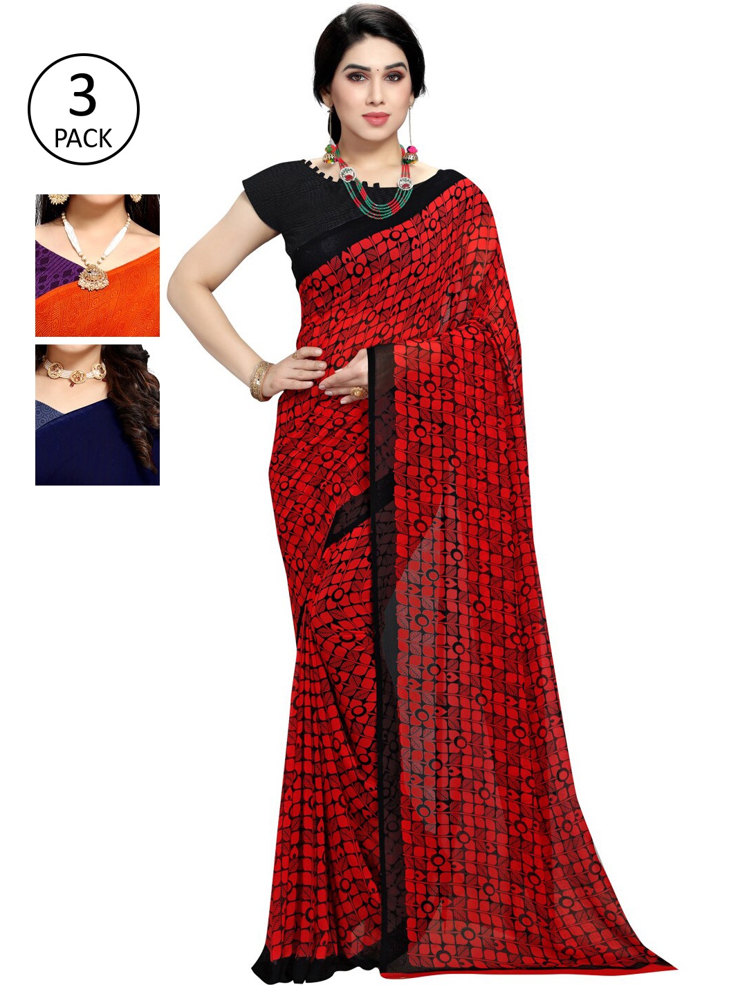 KALINI Multi Pack of 3 Printed Saree