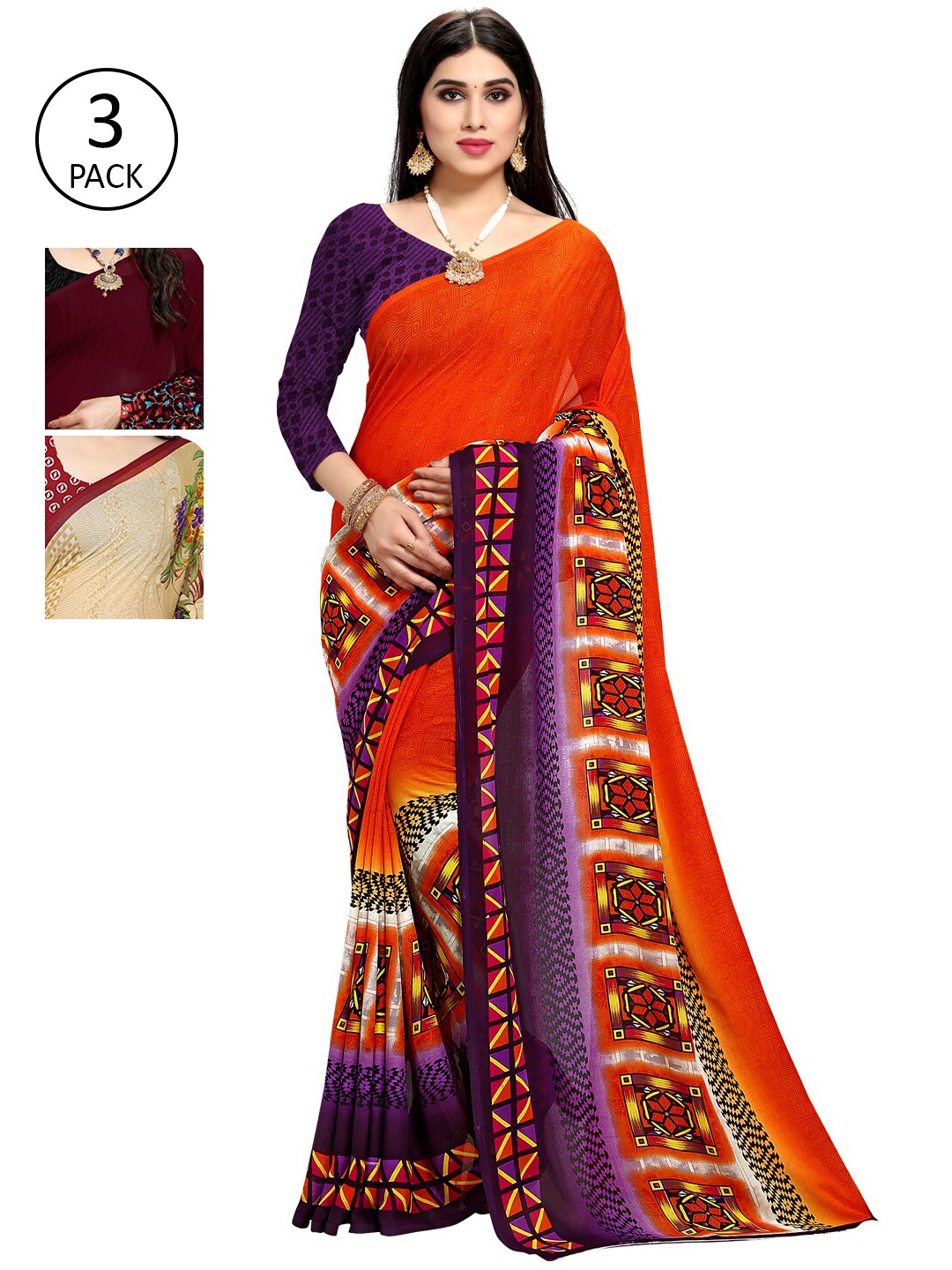 KALINI Multi Pack of 3 Printed Saree