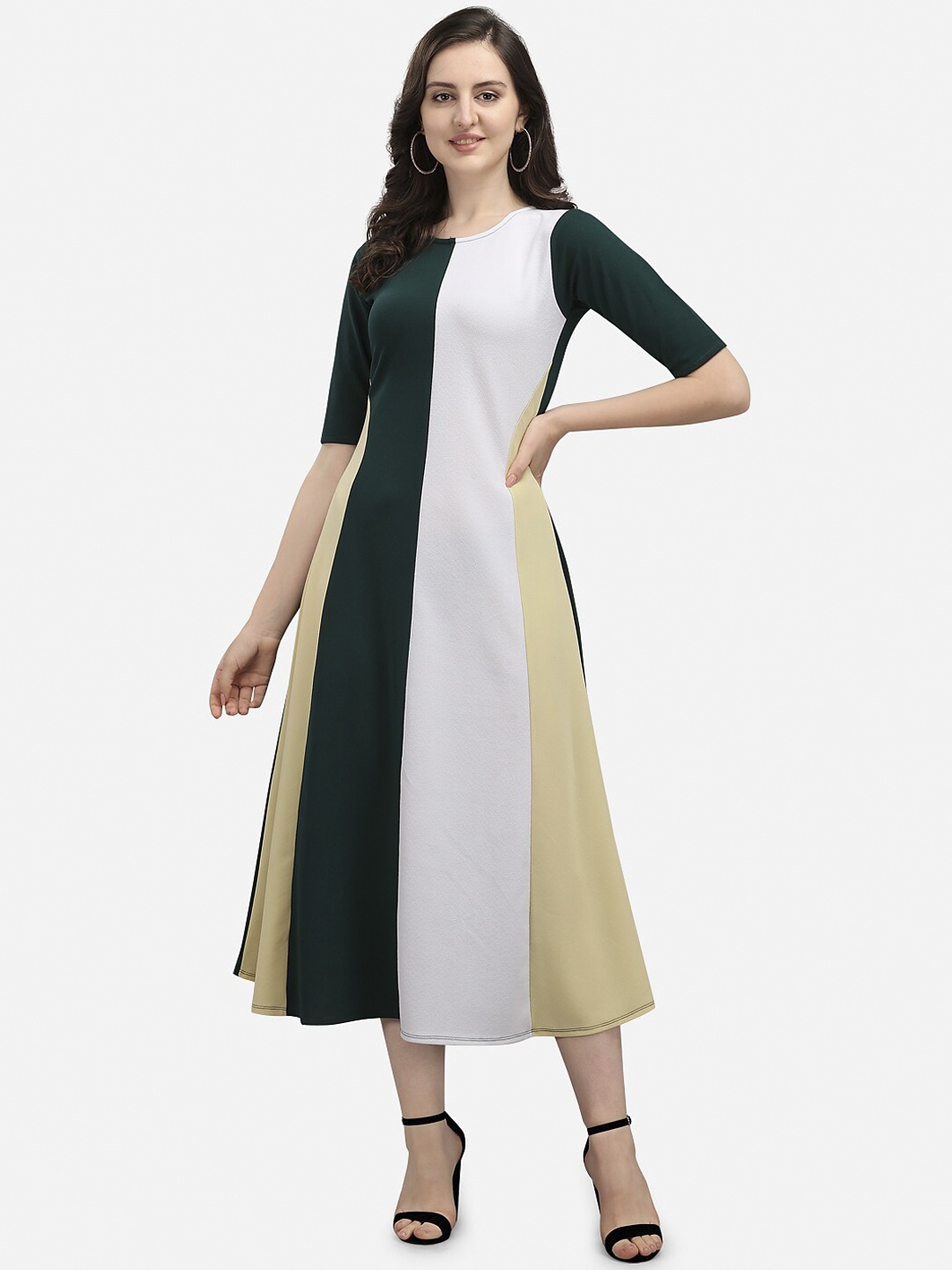 PURVAJA Women Green Colourblocked A-Line Midi Dress