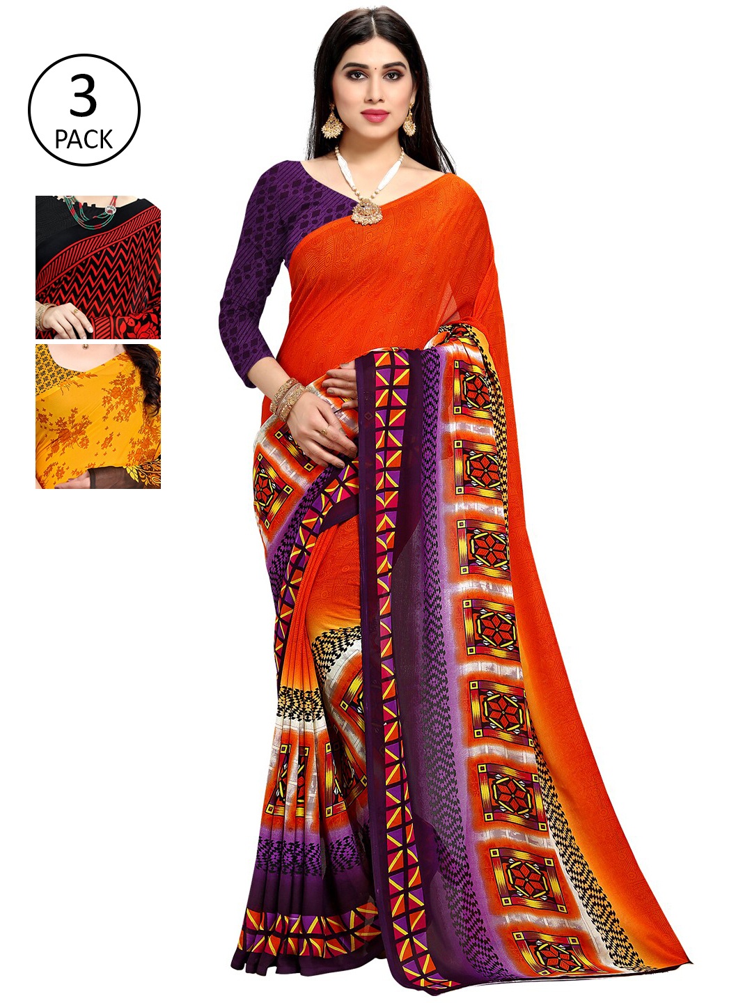KALINI Multi Pack of 3 Printed Saree
