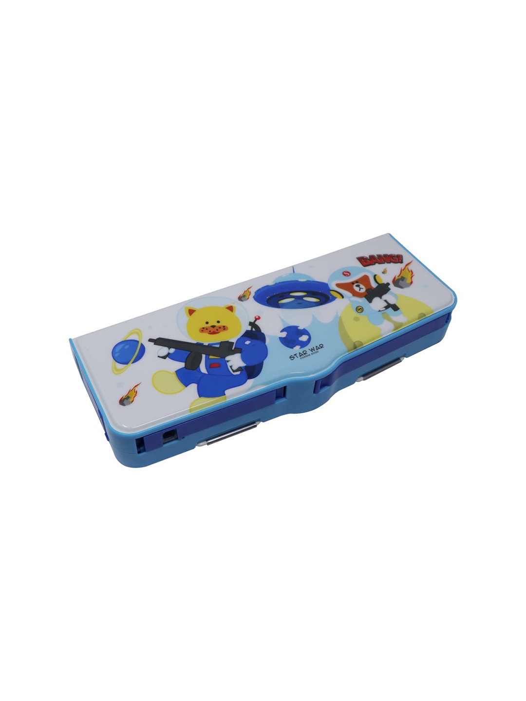 QIPS Kids Blue & White Printed Magnetic Pencil Box