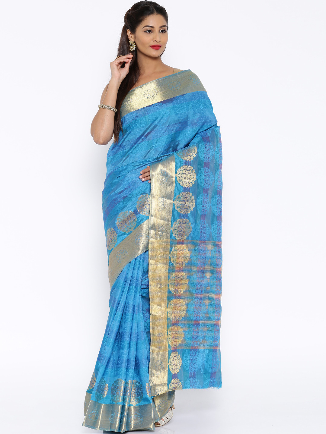 Fashiontra Blue Striped Art Silk Traditional Saree price Myntra. Sarees