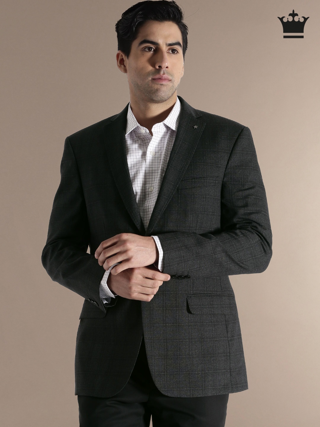 Louis Philippe Charcoal Grey Checked Woollen Single-Breasted Ultra Fit Blazer price Myntra ...