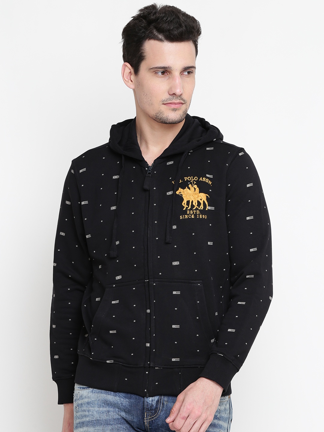 U.S. Polo Assn. Men Black Printed Hooded Sweatshirt U.S. Polo Assn. Sweatshirts
