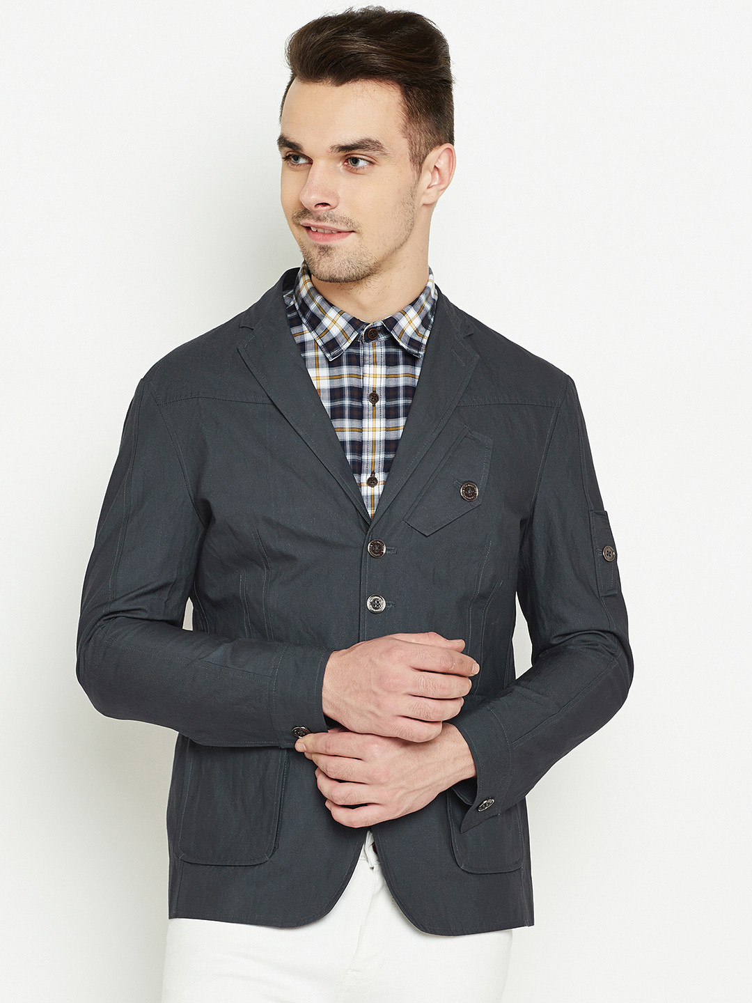 Blackberrys Men Charcoal Grey Solid Tailored Jacket Blackberrys Jackets