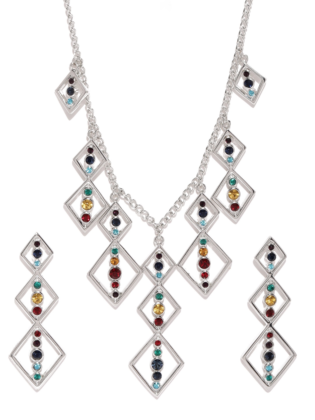 Estelle For Nitya Silver-Toned Stone Studded Jewellery Set Estelle Jewellery Set