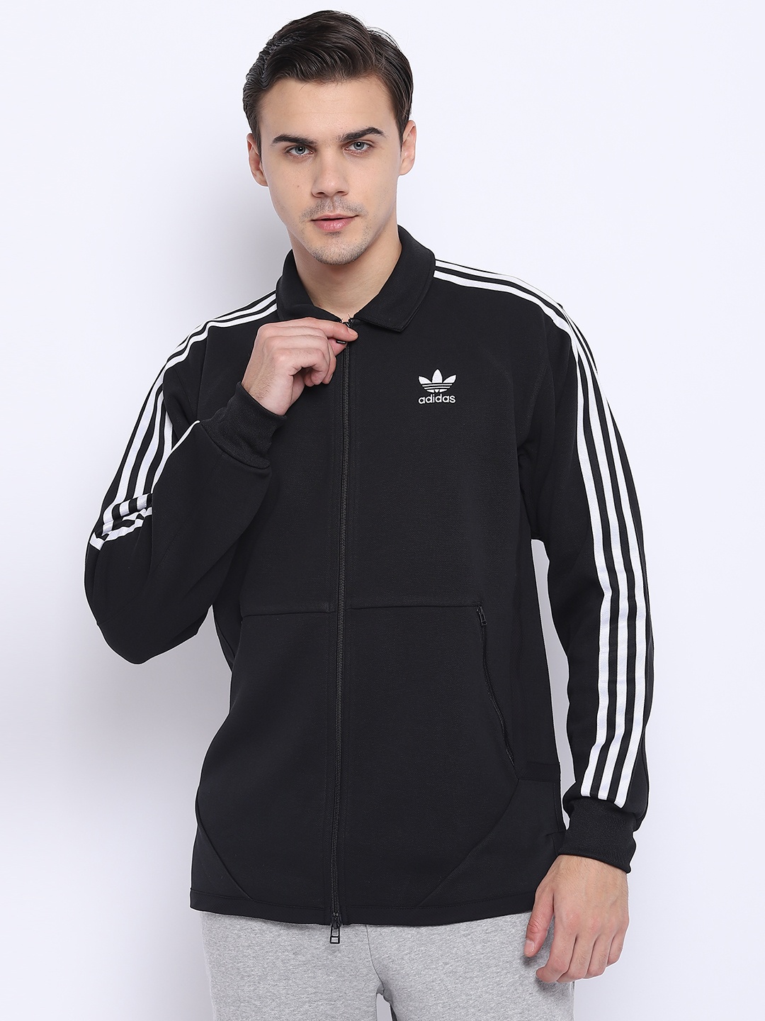 Adidas Originals Men Black Windsor Solid Sporty Jacket Adidas Originals Jackets