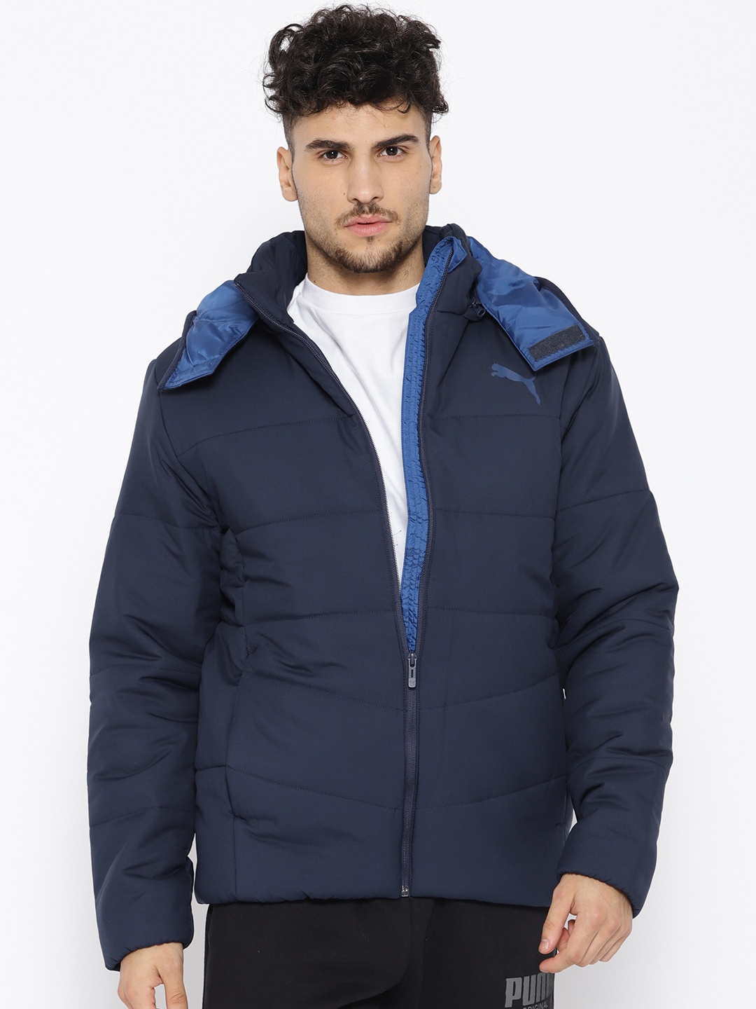Puma Men Navy Blue Solid ESS HD Padded Jacket with Detachable Hood Puma Jackets