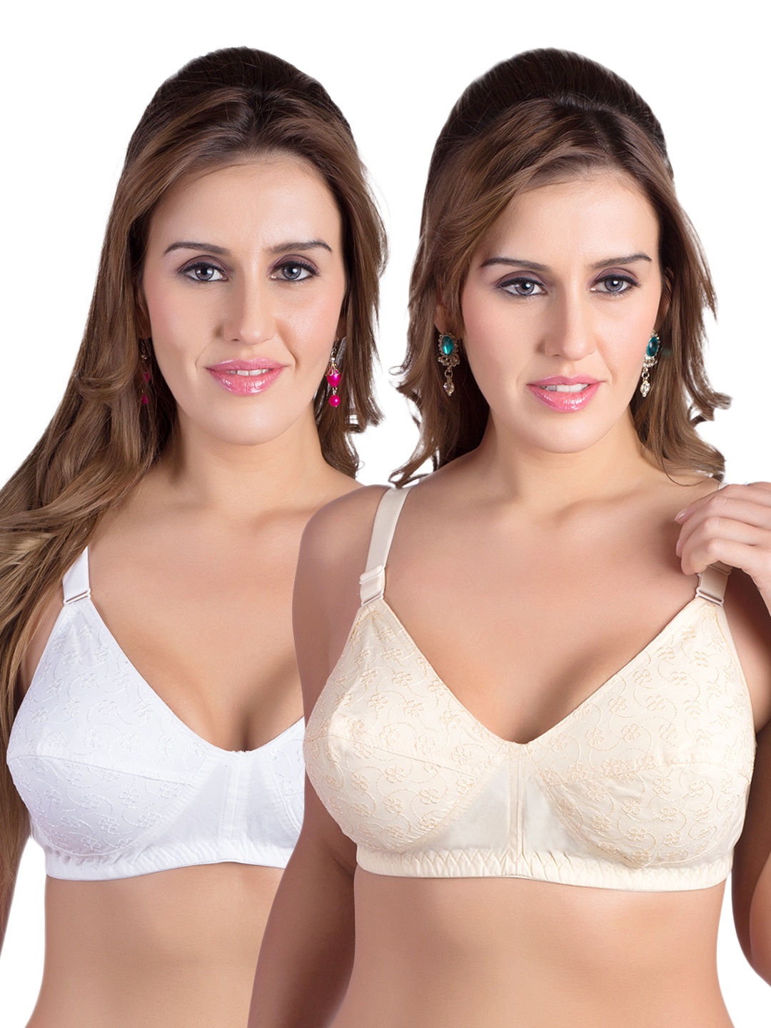 Rajnie Pack of 2 Full-Coverage Bras RJ-637-WH-SK-NS-48D, White