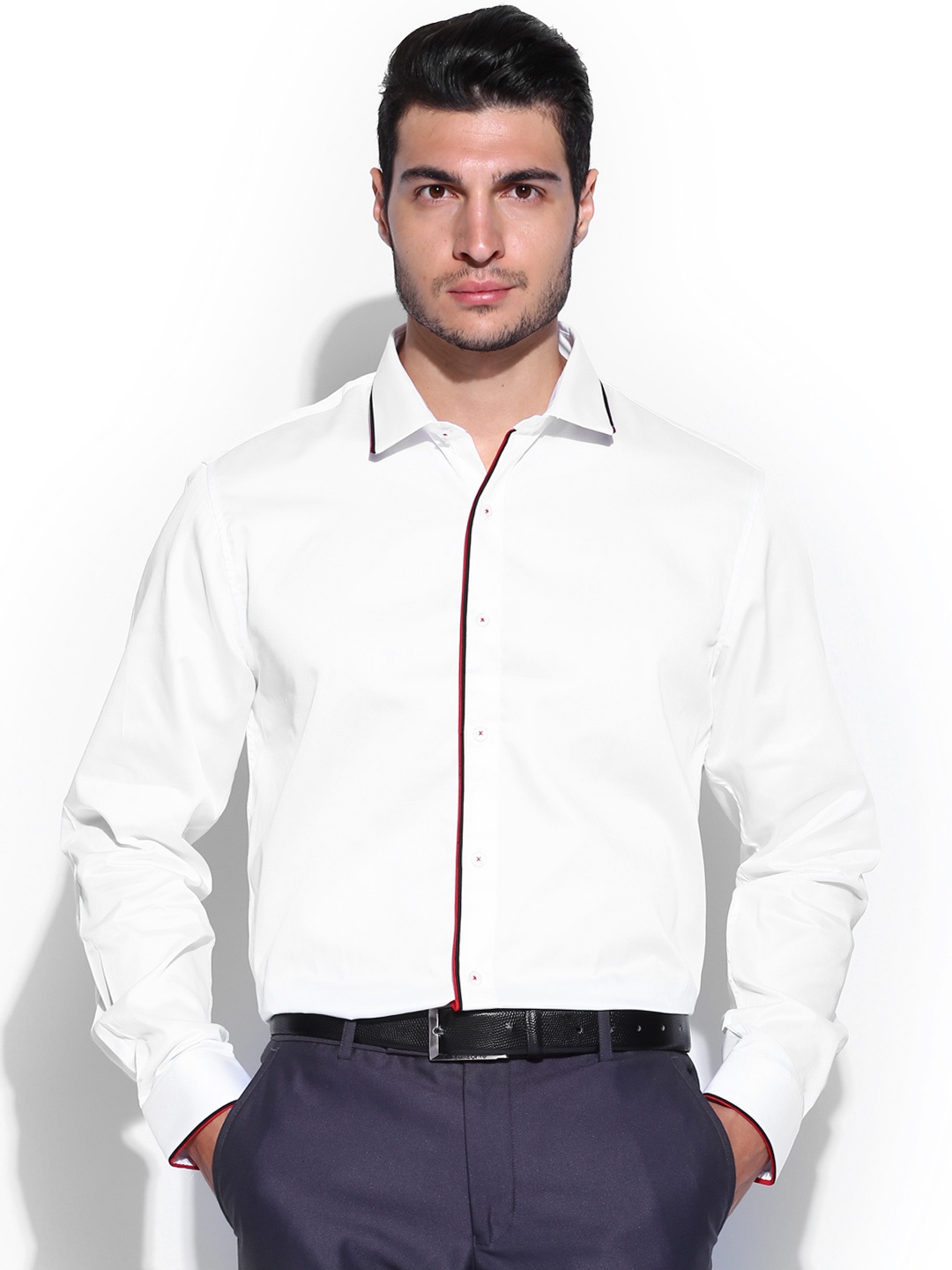 Four One Oh Men White Slim Fit Smart Casual Shirt