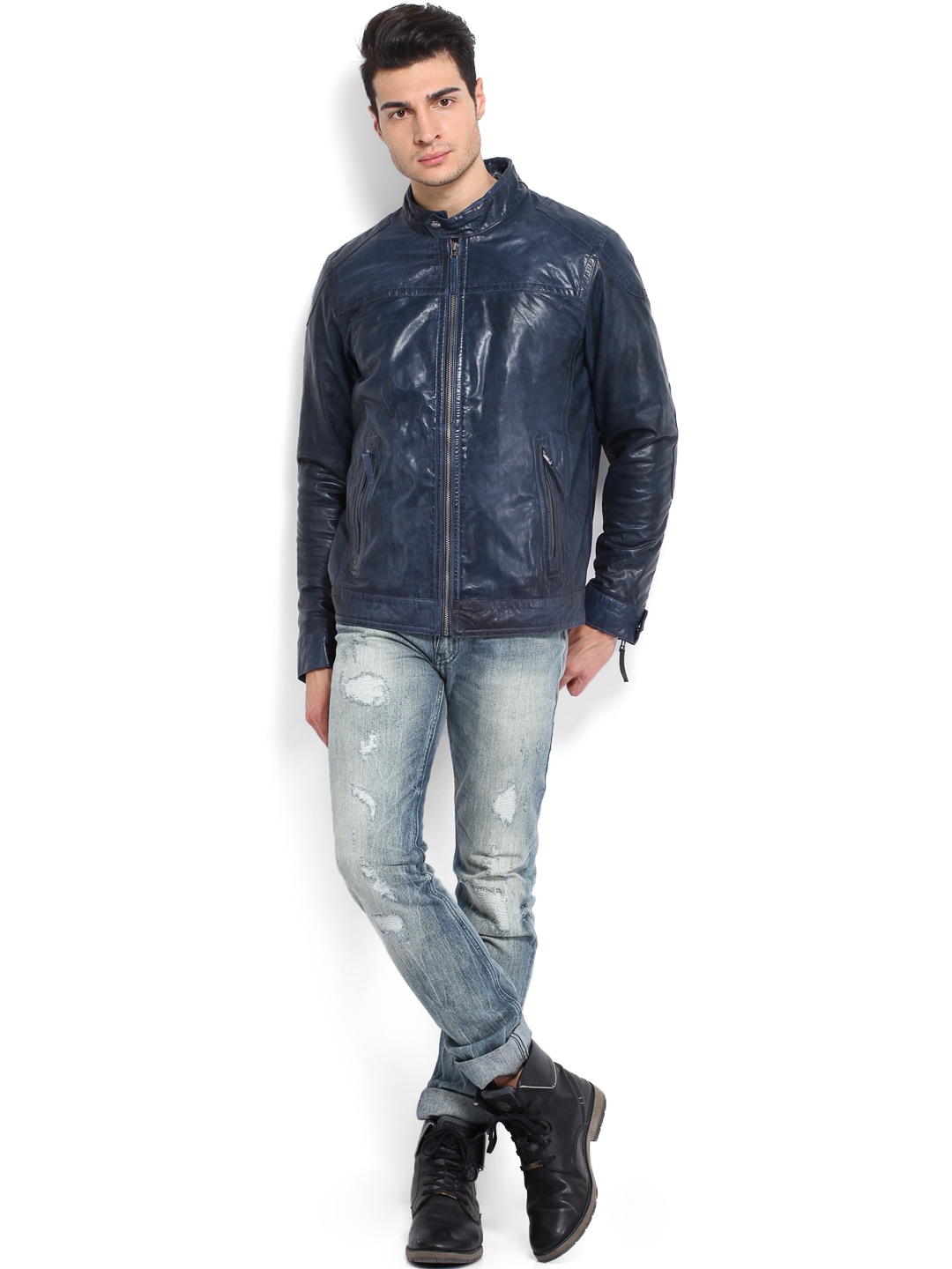 Navy Leather Jacket Mens Modern Fashion Photo Blog Navy Leather Jacket Mens