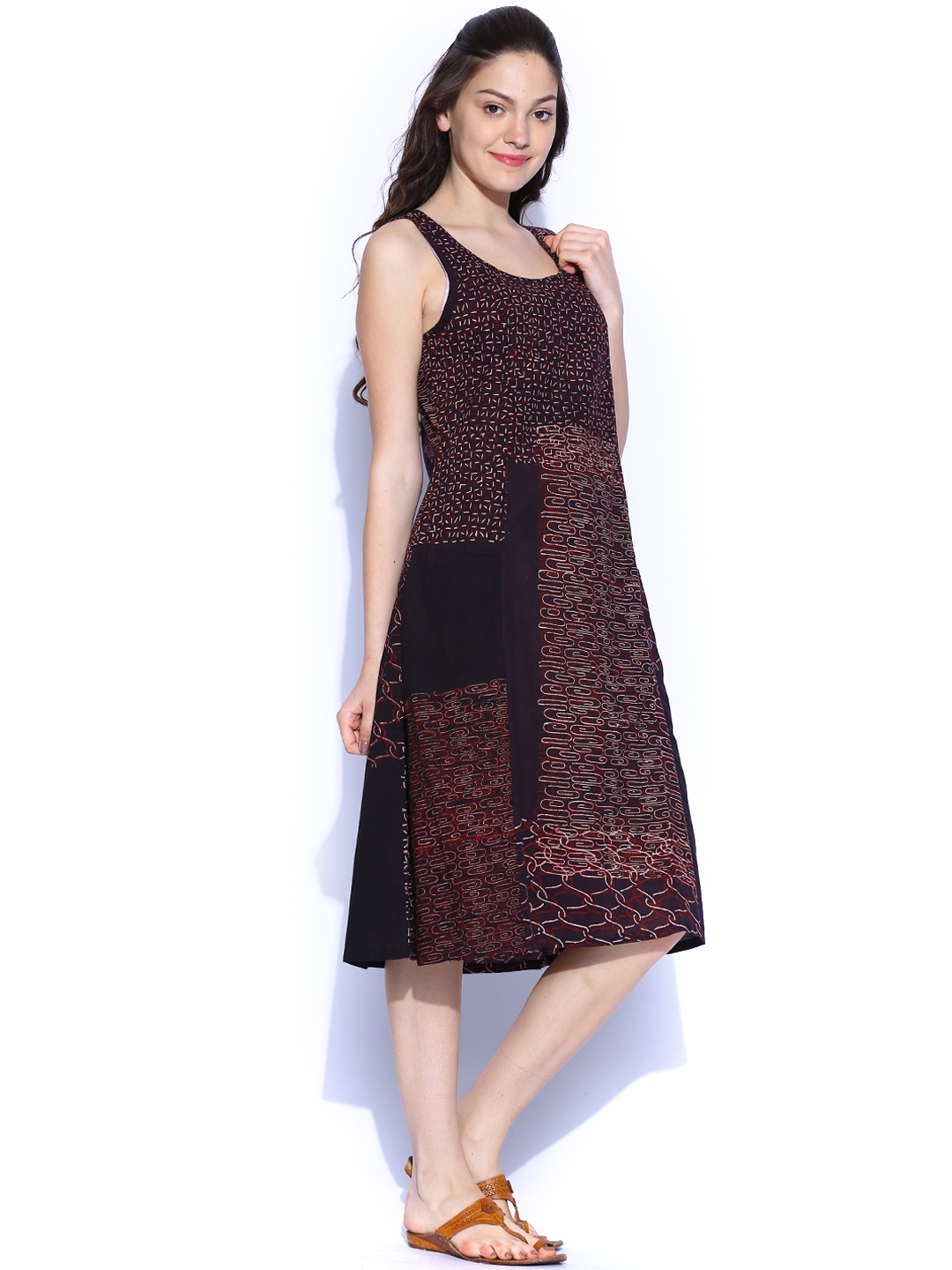 myntra fabindia coffee brown printed a line dress 615529 myntra fabindia coffee brown printed a line dress 615529
