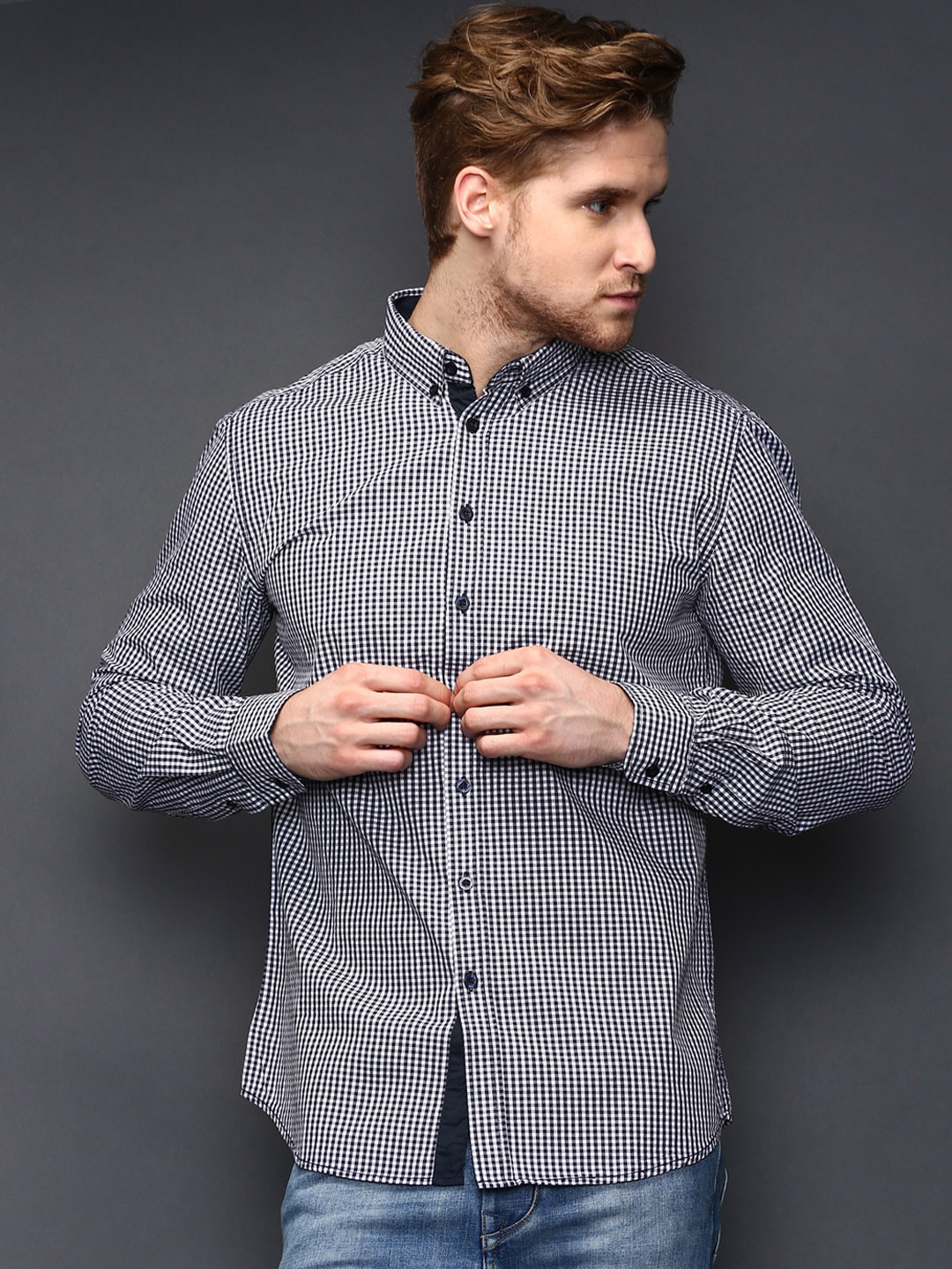 myntra sela navy white checked smart casual shirt myntra sela navy white checked smart casual shirt
