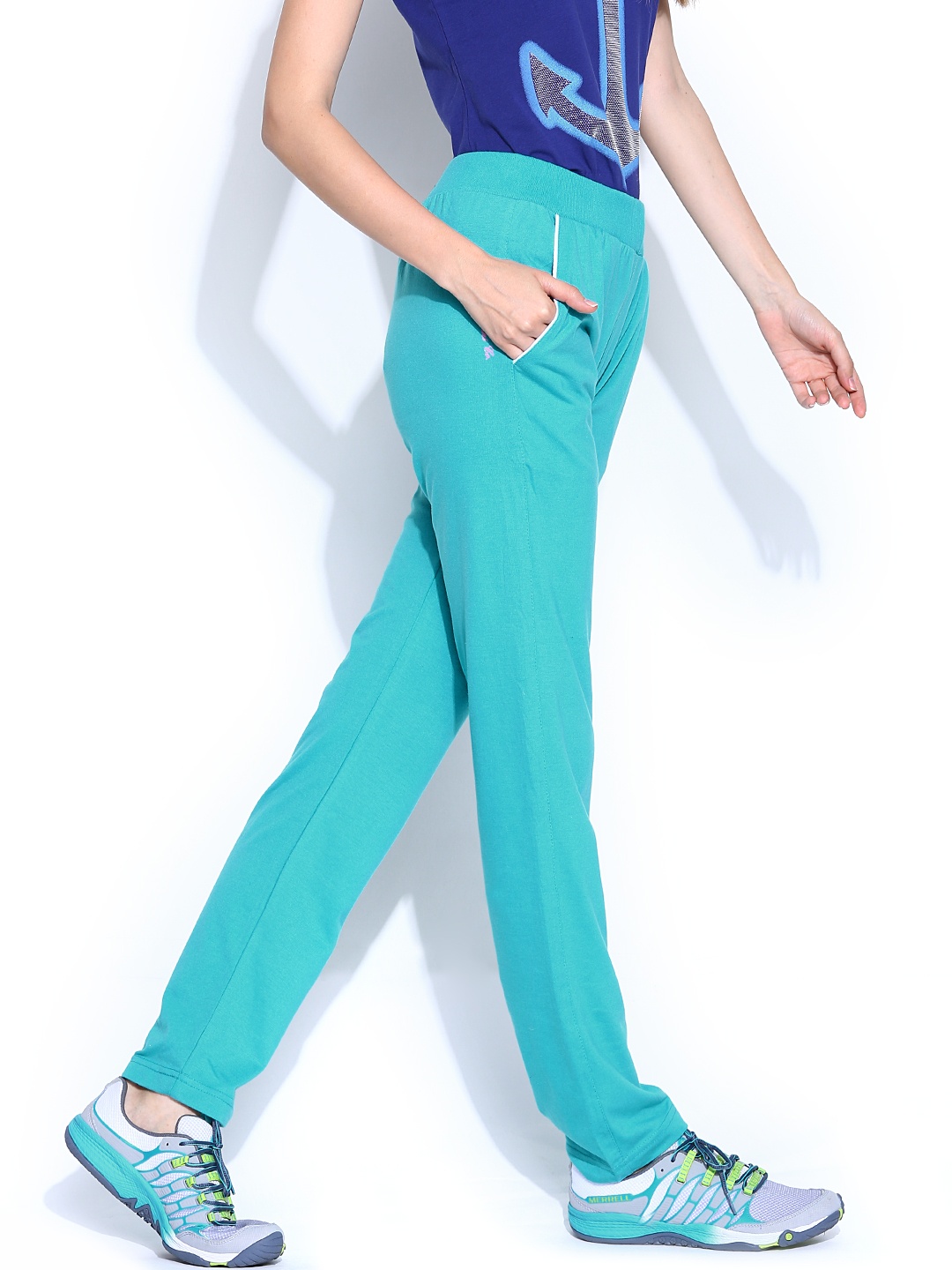 turquoise track pants