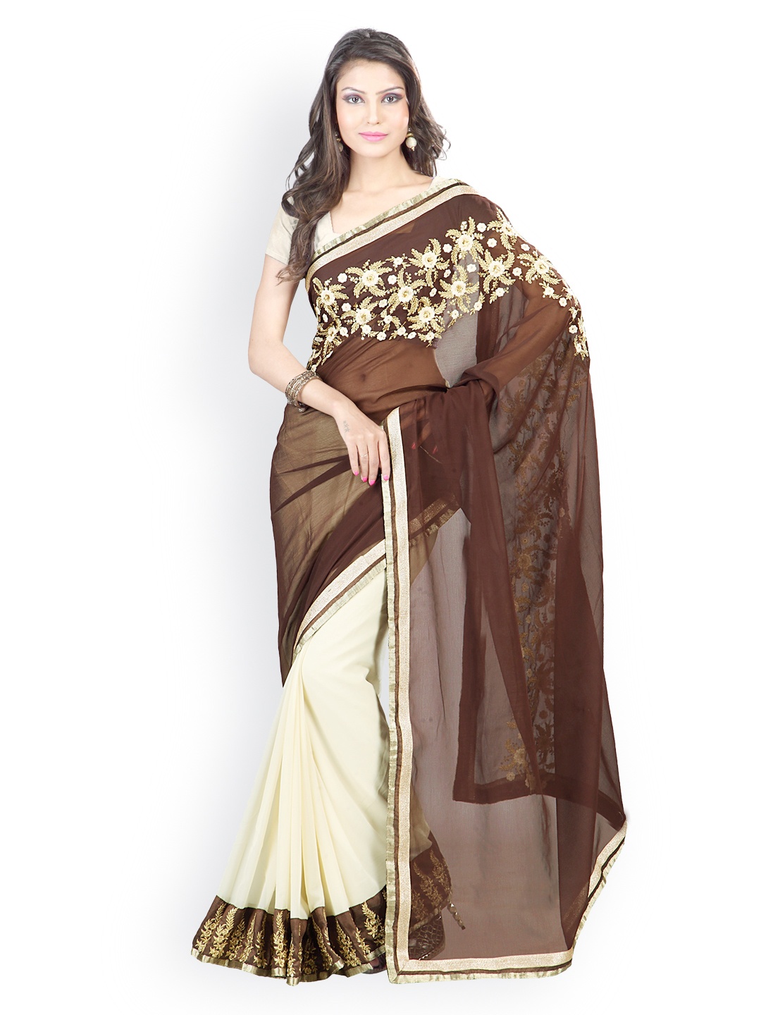 Kalista Coffee Brown & Cream-Coloured Embroidered Faux Chiffon Partywear Saree
Kalista Coffee Brown & Cream-Coloured Embroidered Faux Chiffon Partywear Saree