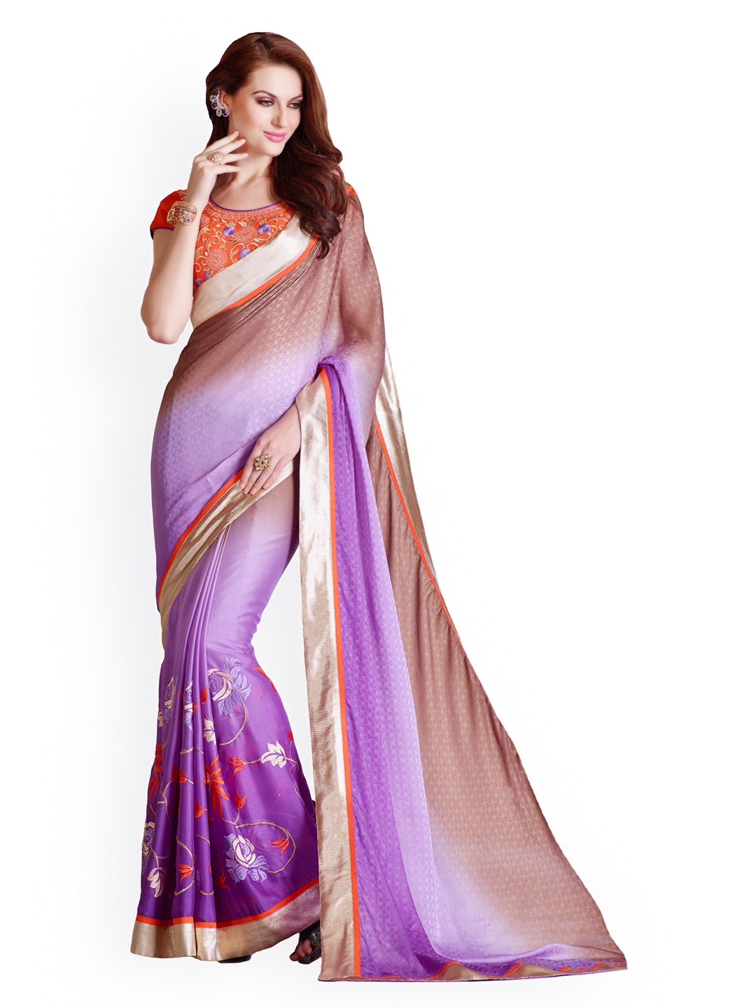 myntra inddus brown purple embroidered georgette fashion myntra inddus brown purple embroidered georgette fashion