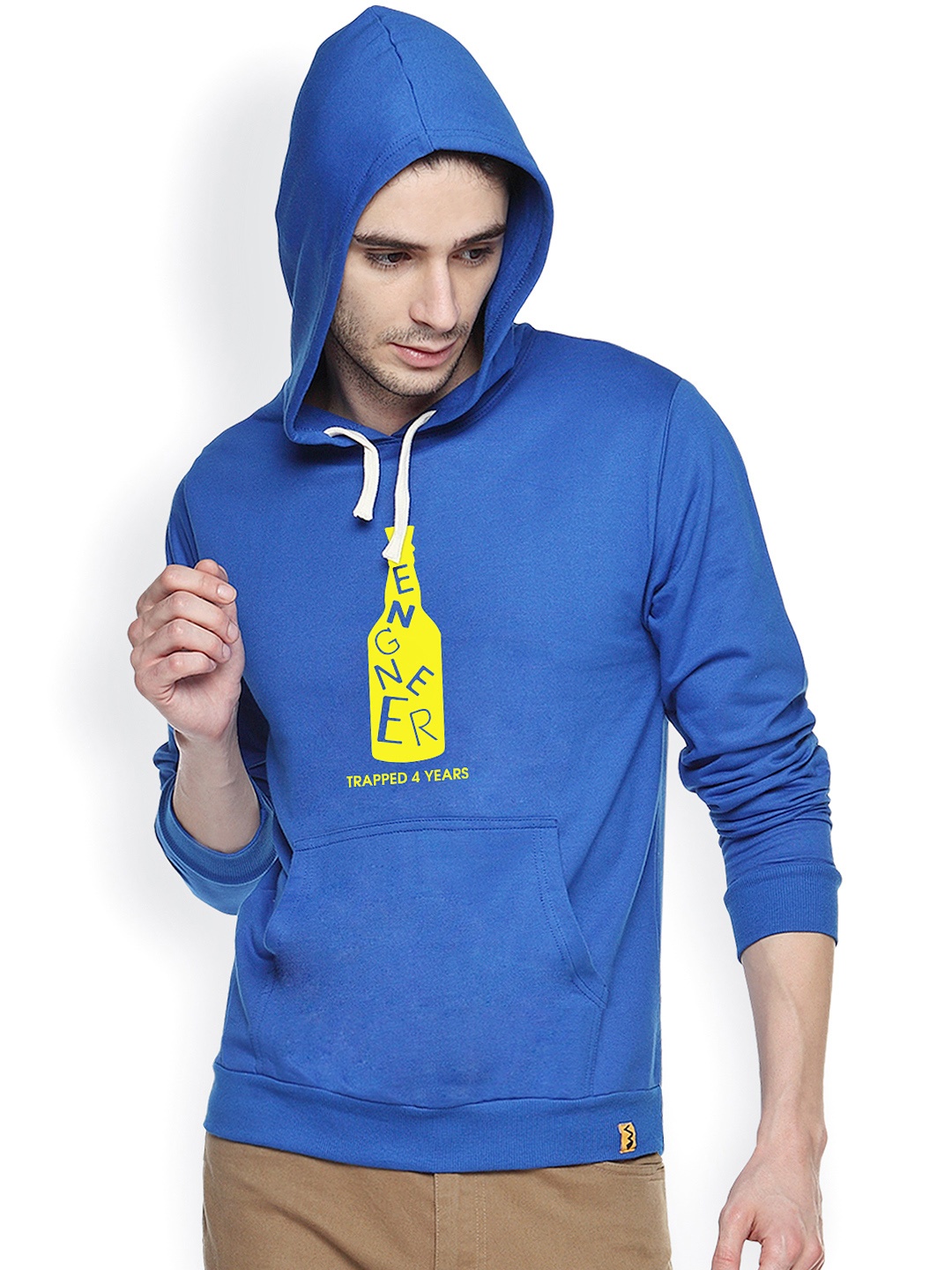 Campus Sutra Blue Printed Hooded Sweatshirt