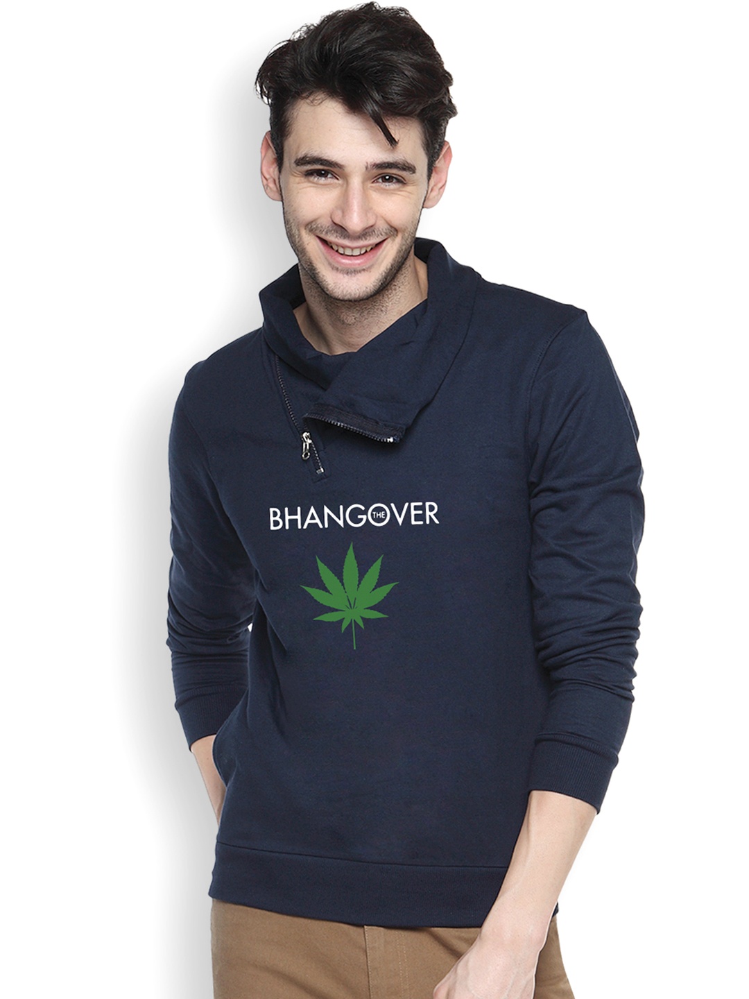 Campus Sutra Navy Printed Sweatshirt, Navy blue