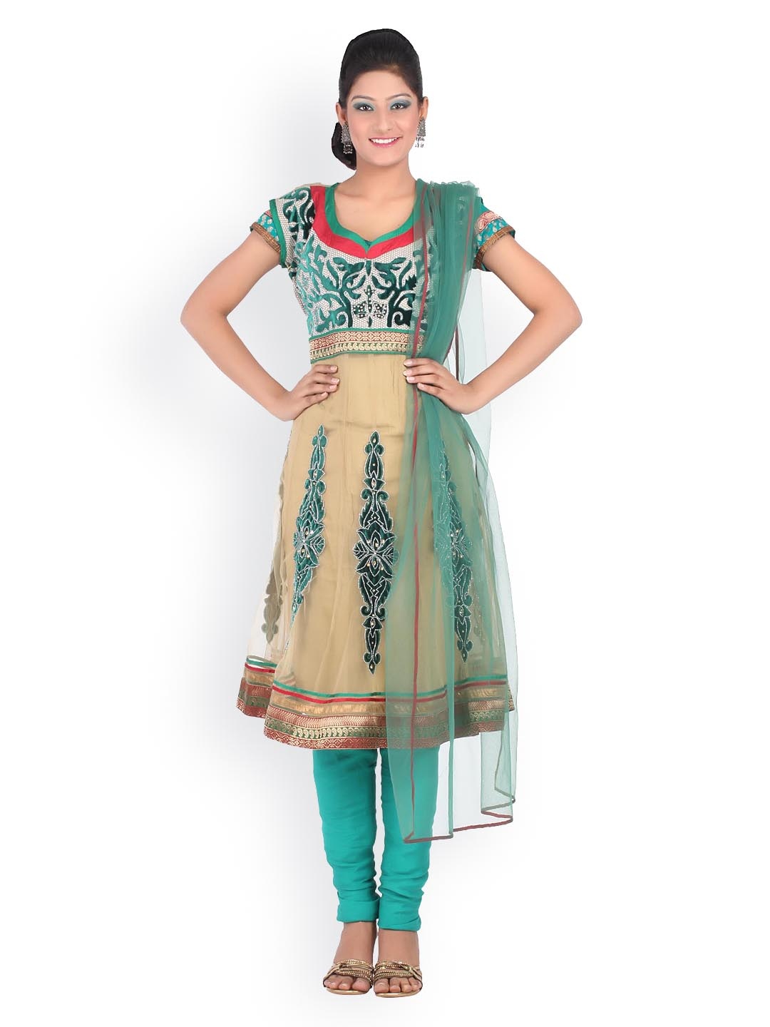 Chhabra 555 Beige & Green Embroidered Nylon Supernet Unstitched Anarkali Dress Material
Chhabra 555 Beige & Green Embroidered Nylon Supernet Unstitched Anarkali Dress Material
