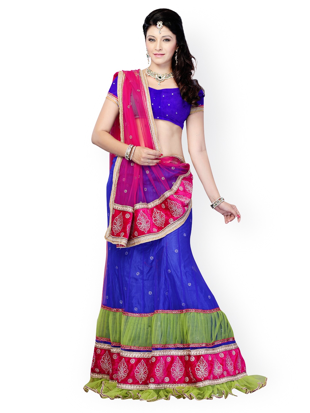 blue net lehenga choli with dupatta